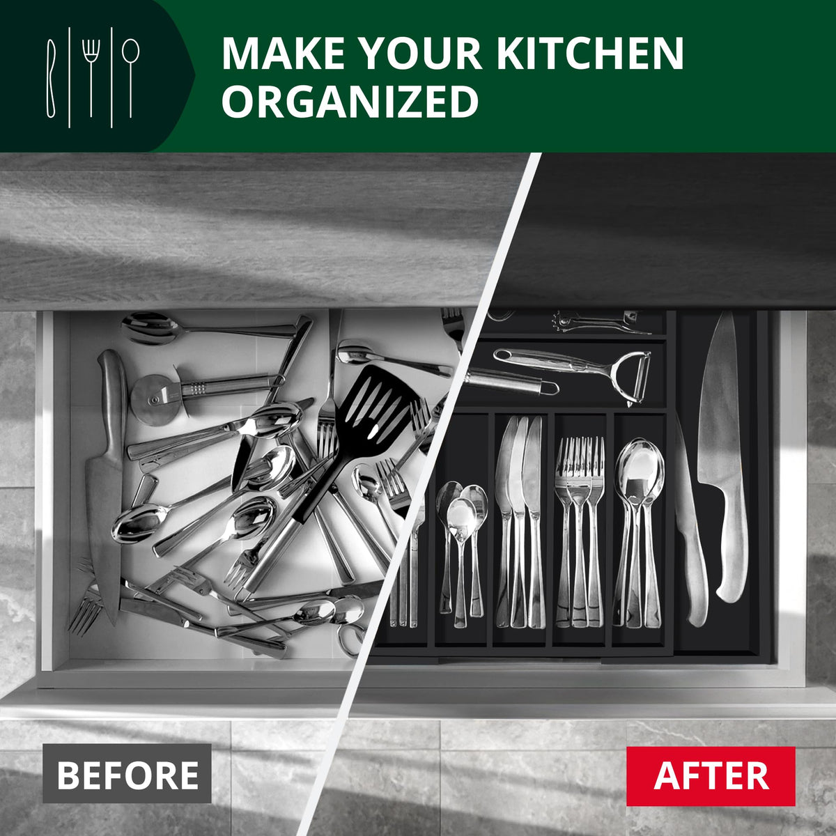 Luxury Bamboo Kitchen Drawer Organizer