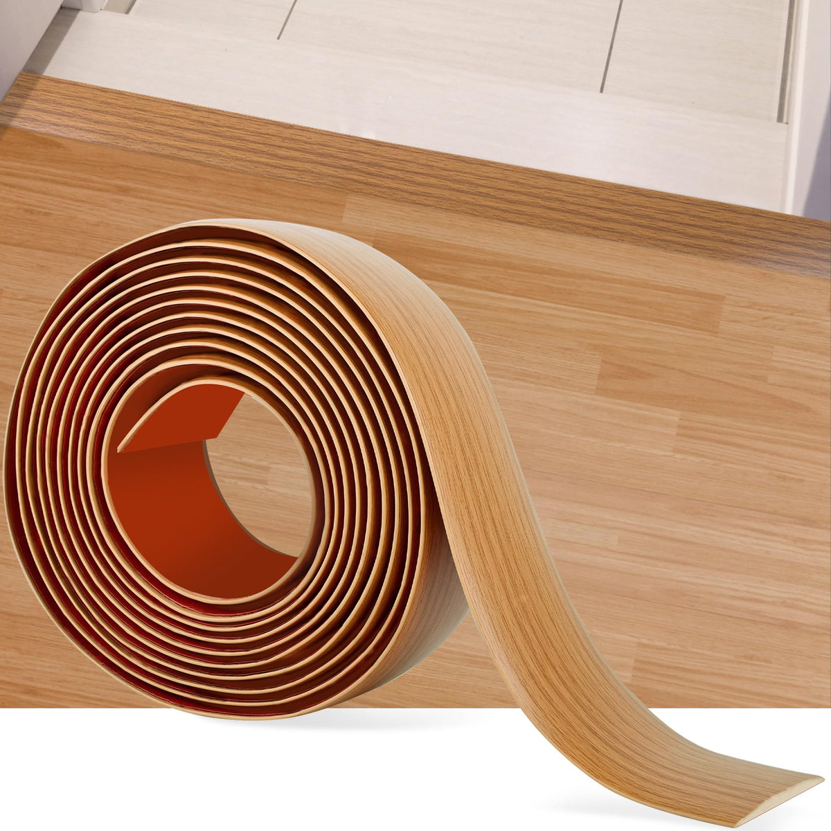 5Ft Floor Transition Strip Self Adhesive Vinyl Cover Floor Strip Flat Divider Transition Strip Wood Grain Design for Laminate Floor Gaps and Doorway Transitions