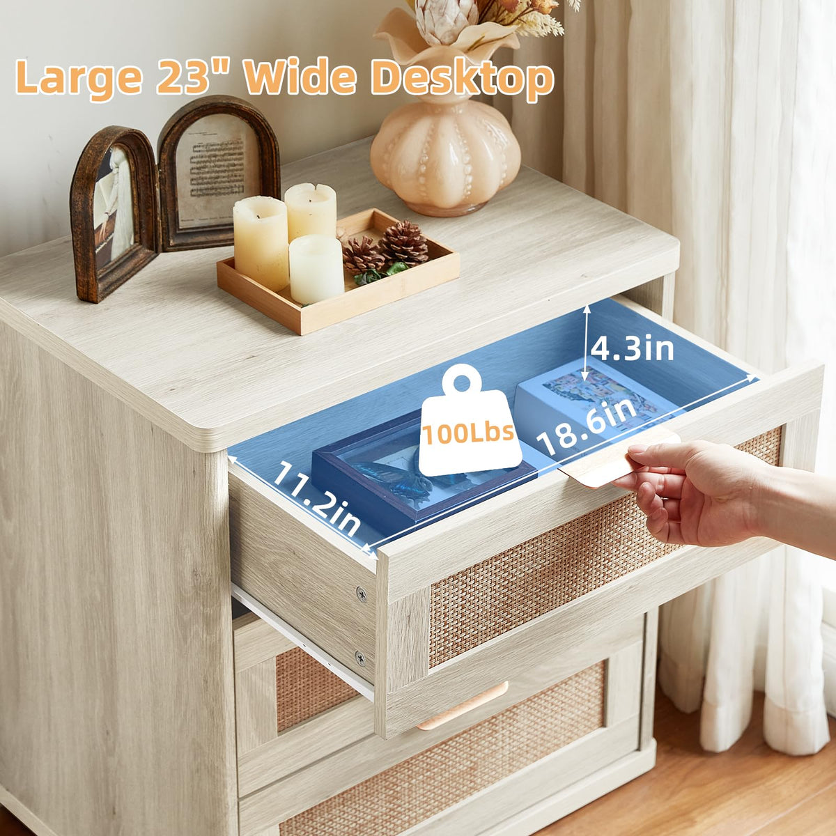 Rattan 23" Nightstands with Drawers for Bedroom (2 Count)