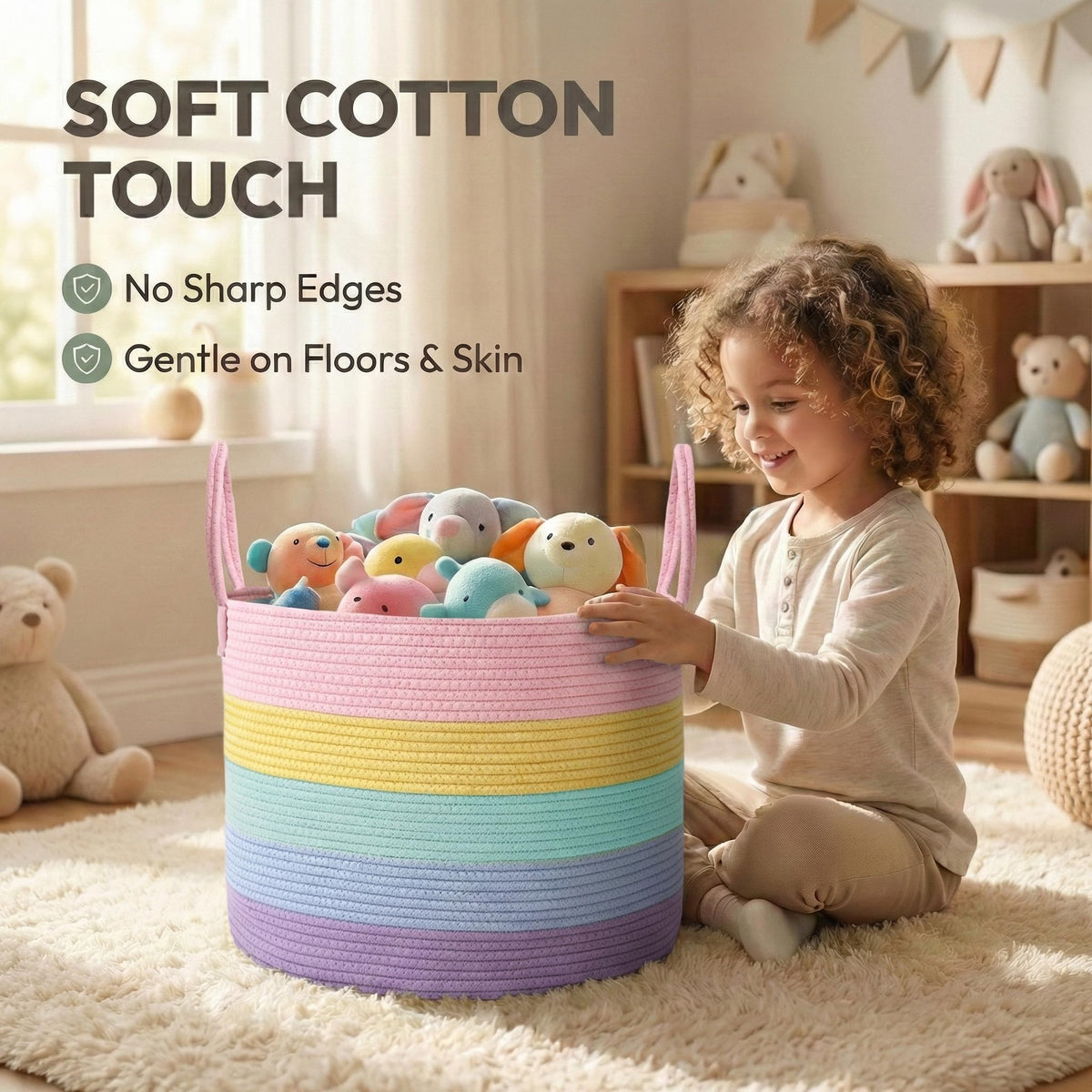 115L Extra Large Machine Washable Cotton Rope Blanket Basket