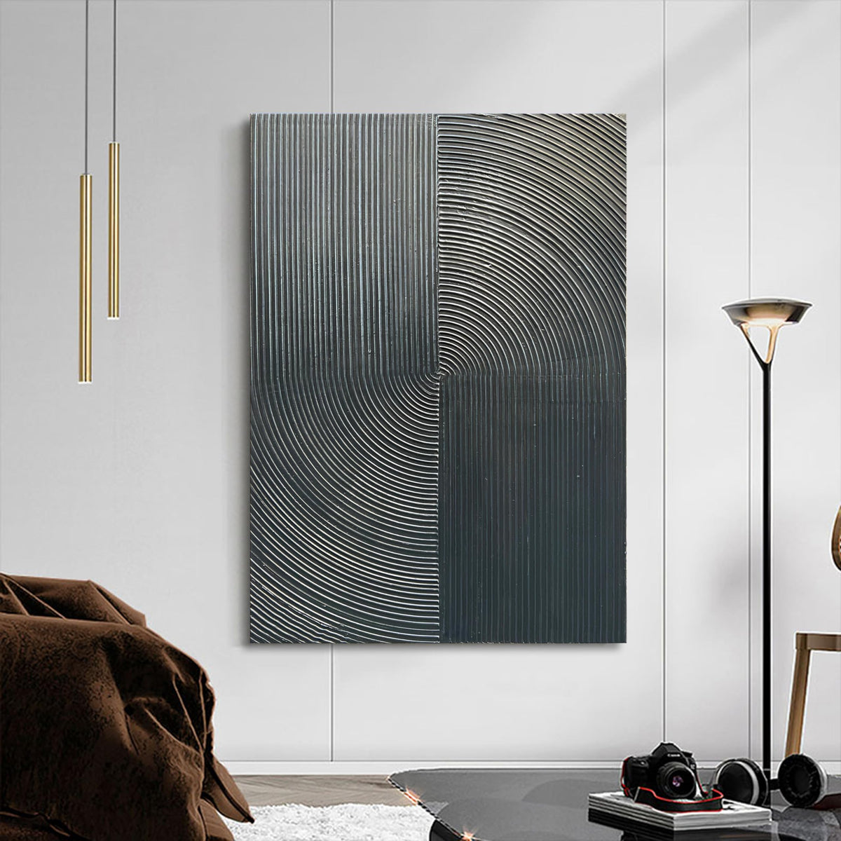 Hand Painted Abstract Modern Oil Painting 40x28 Inch Black Texture Contemporary Wall Art Minimalist Frame Artwork for Wall Decoration