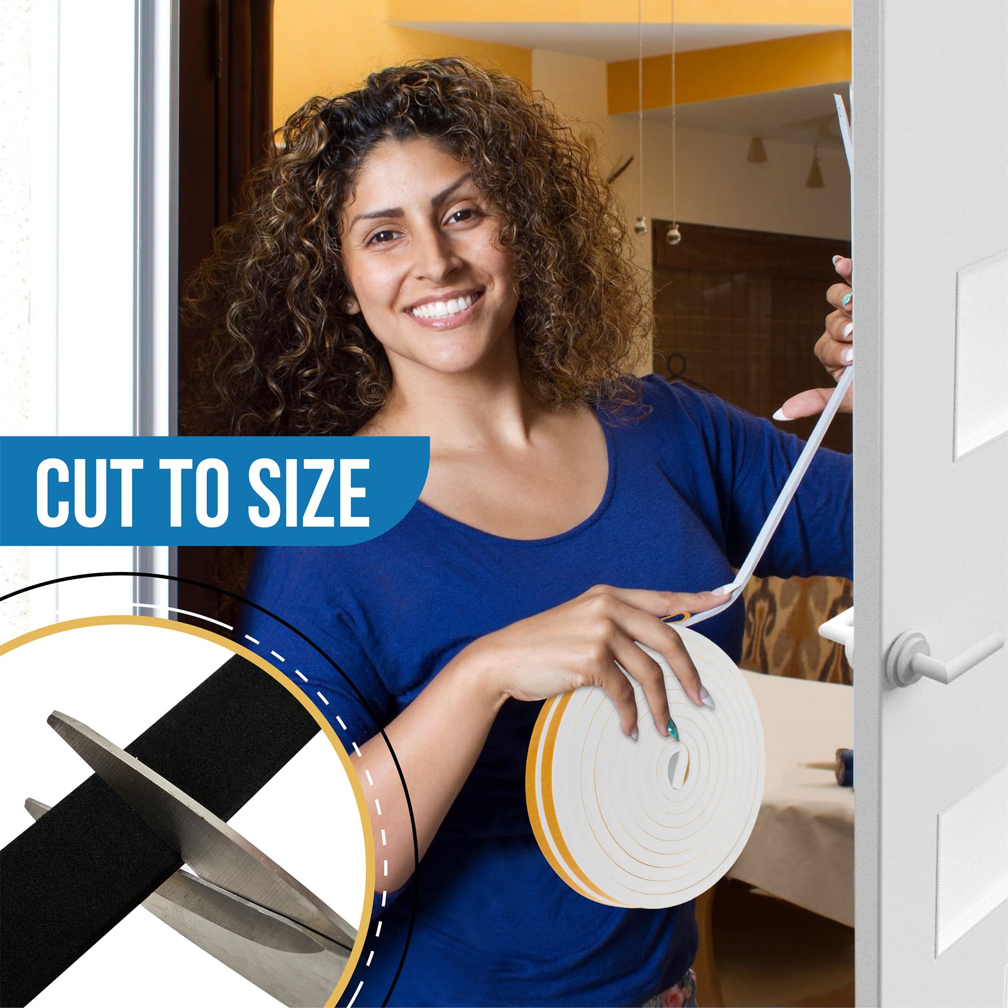 High Density Foam Weather Stripping Door Seal Strip Insulation Tape Roll for Insulating Door Frame (30 Foot)