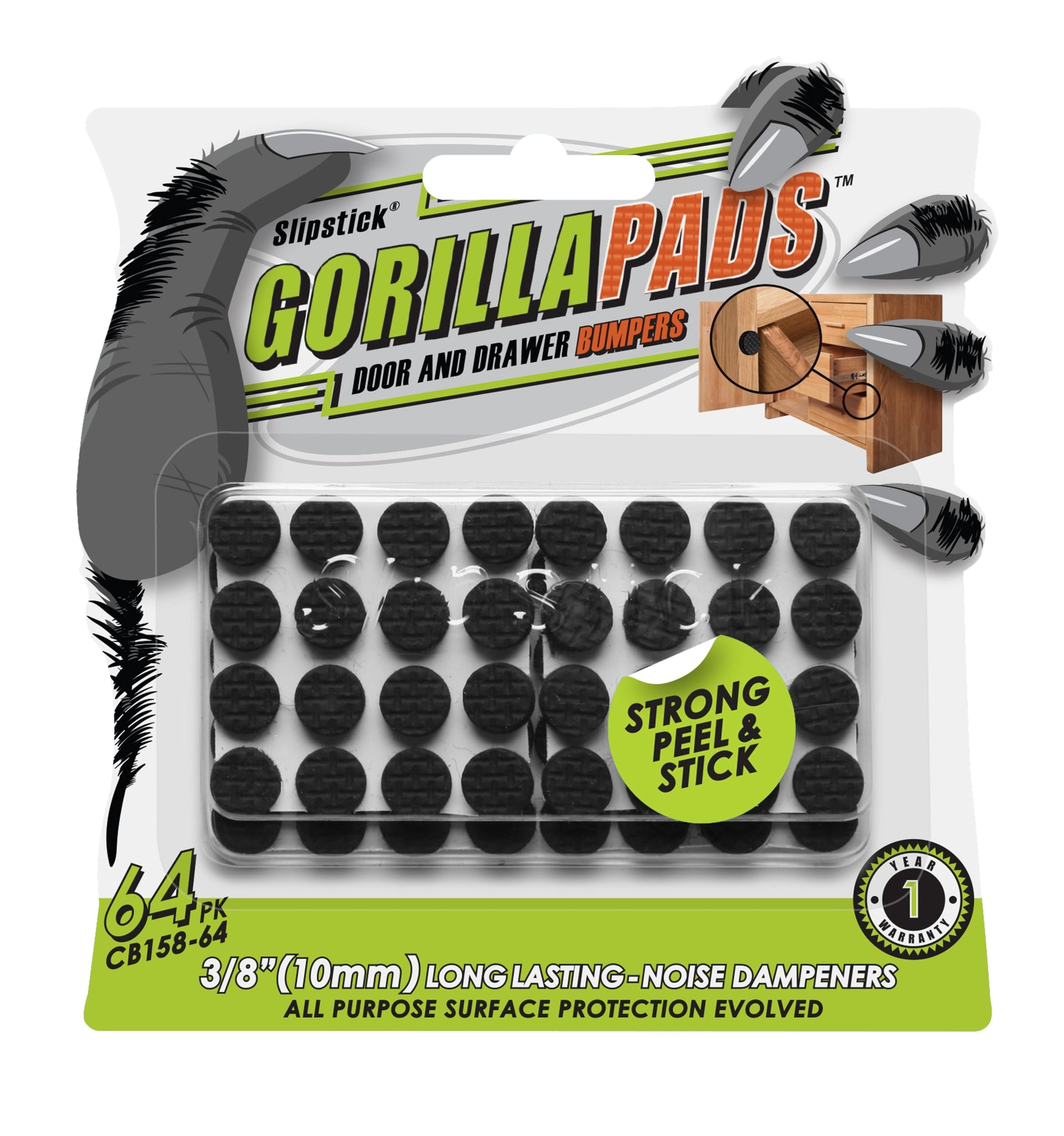 GorillaBumperPads Premium Cabinet Door Bumpers 3 (64 Count)