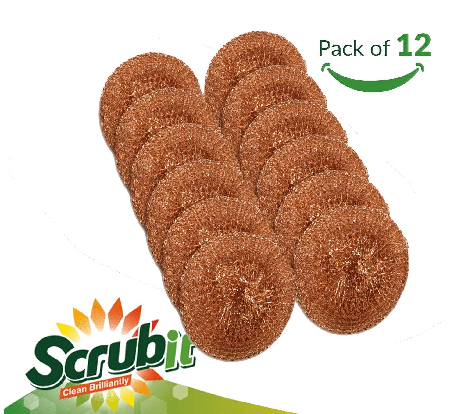12 Pack Copper Coated Scourers by SCRUBIT (12 Count)