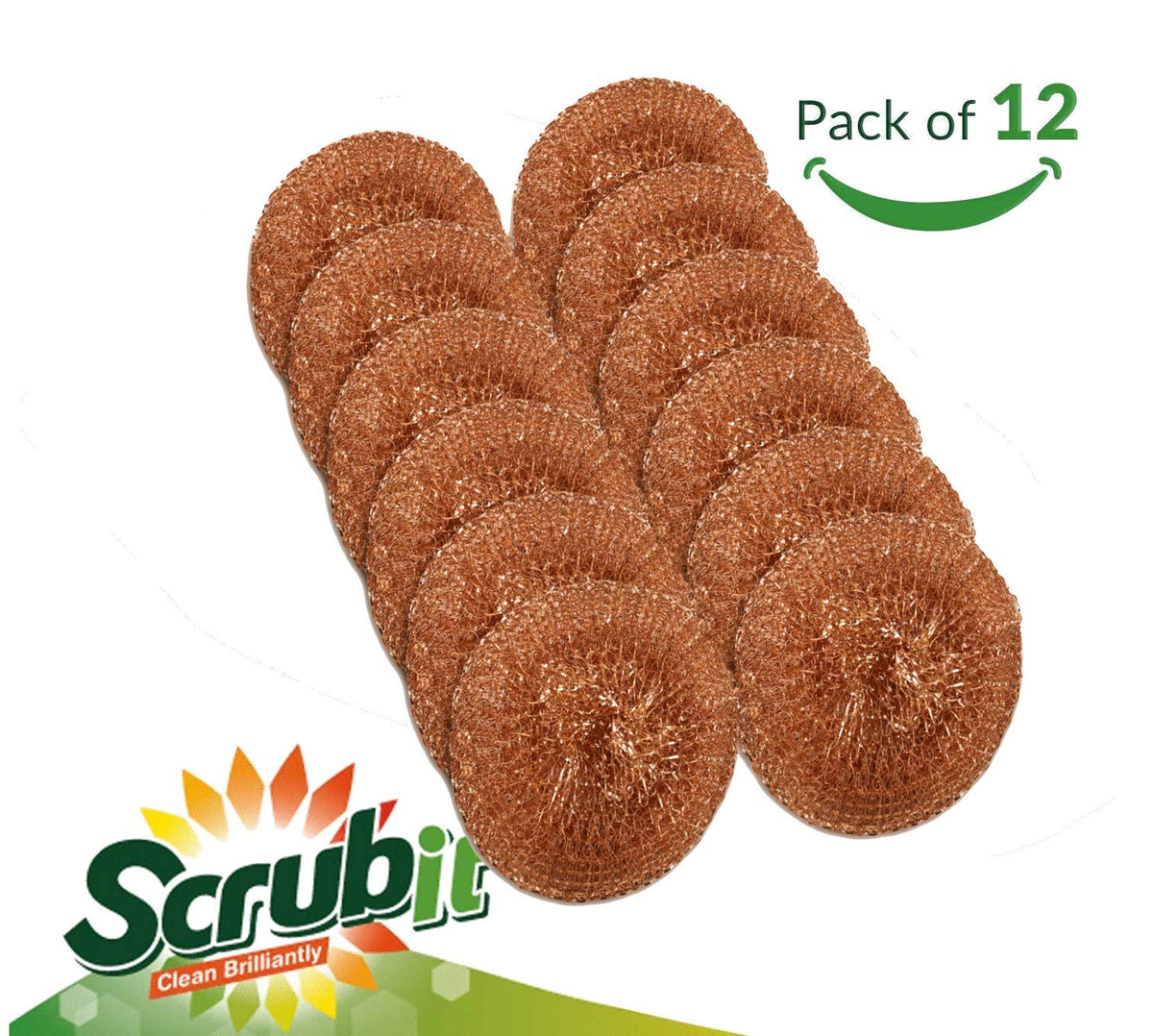 12 Pack Copper Coated Scourers by SCRUBIT (12 Count)