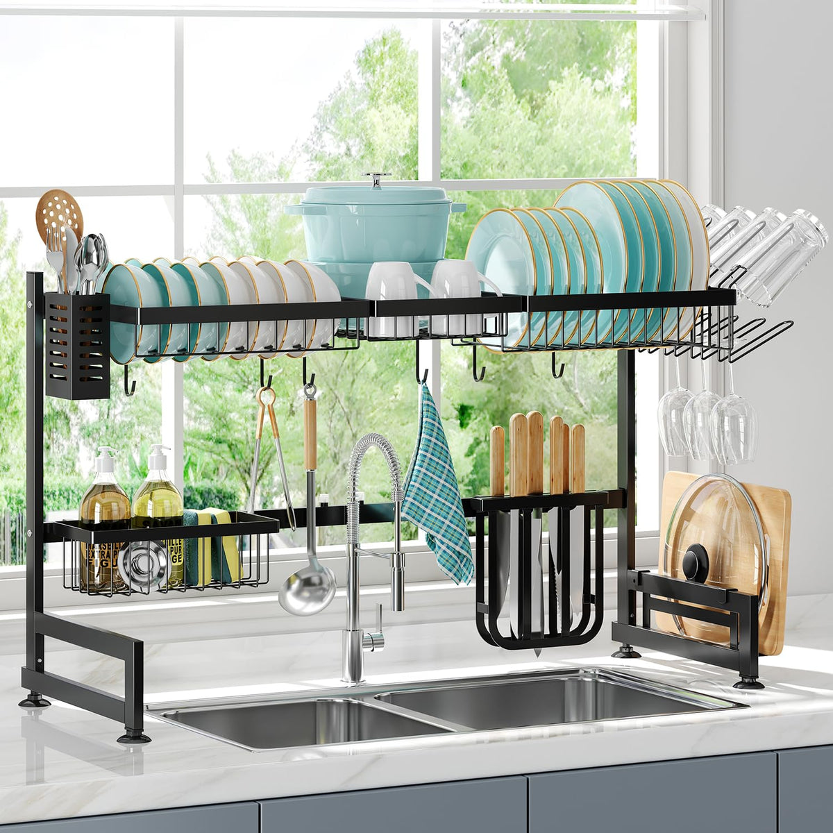 2 Tier Extra Large Stainless Steel Over The Sink Dish Drying Rack