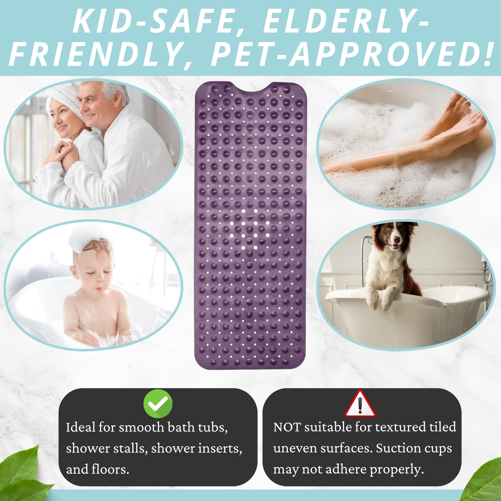 Non Slip Bath & Shower Mat 40x16 Extra Long