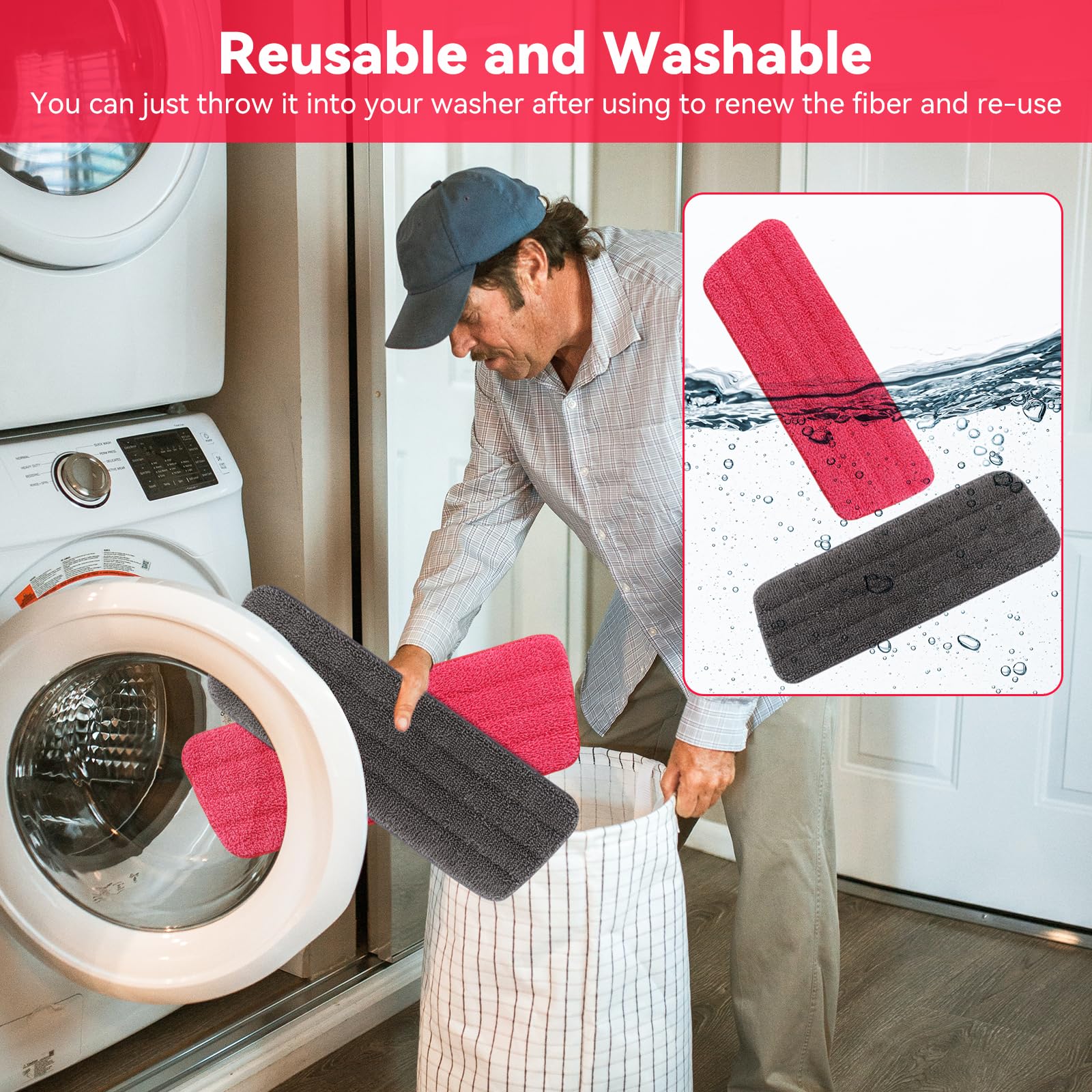 16.5 inch Microfiber Mop Pads for Rubbermaid Reveal Spray Mop and Any 16.5" Flat Mop