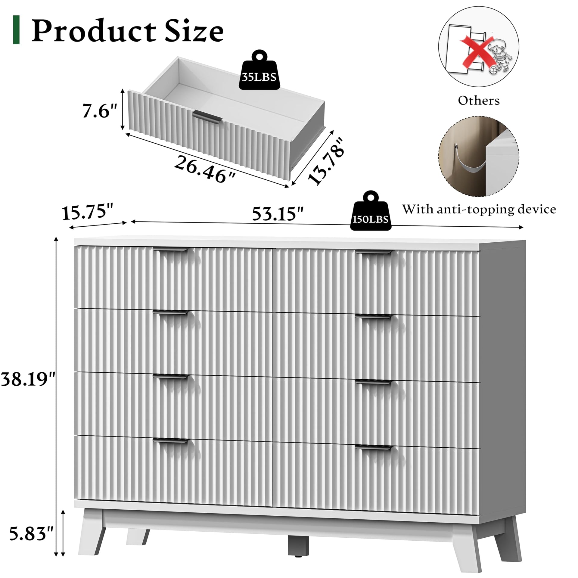 Fluted Dresser with 8 Drawers