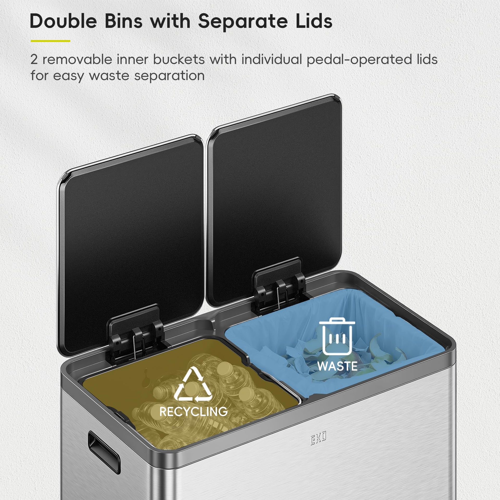 EcoCasa Plus 2 x 10.6 Gal Dual Recycling Trash Can for Kitchen