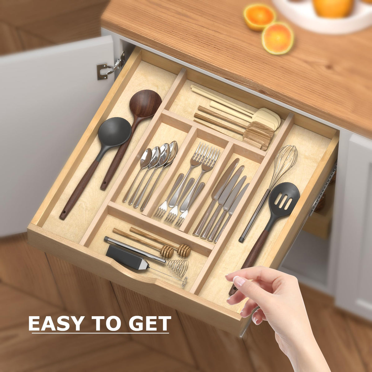Premium Wooden Silverware Organizer for Kitchen Drawers