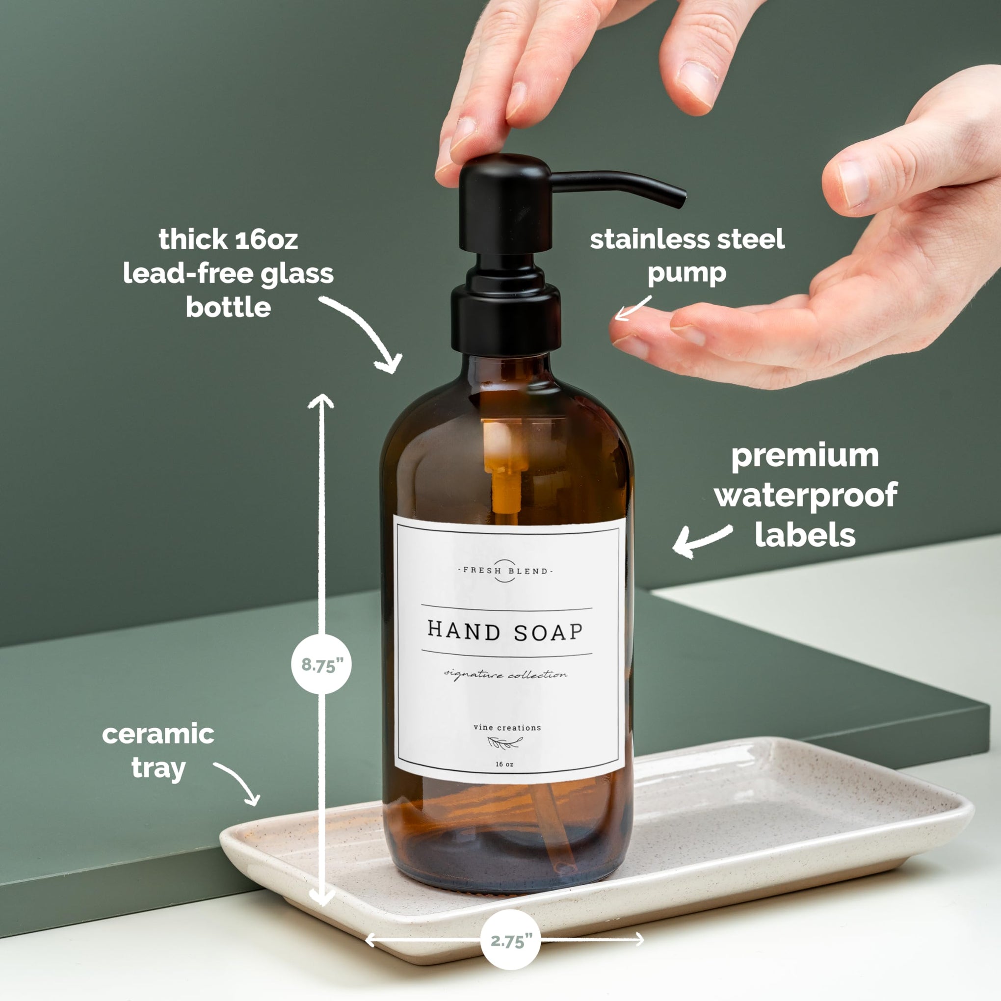 Amber Glass Soap Dispenser (2 Count)