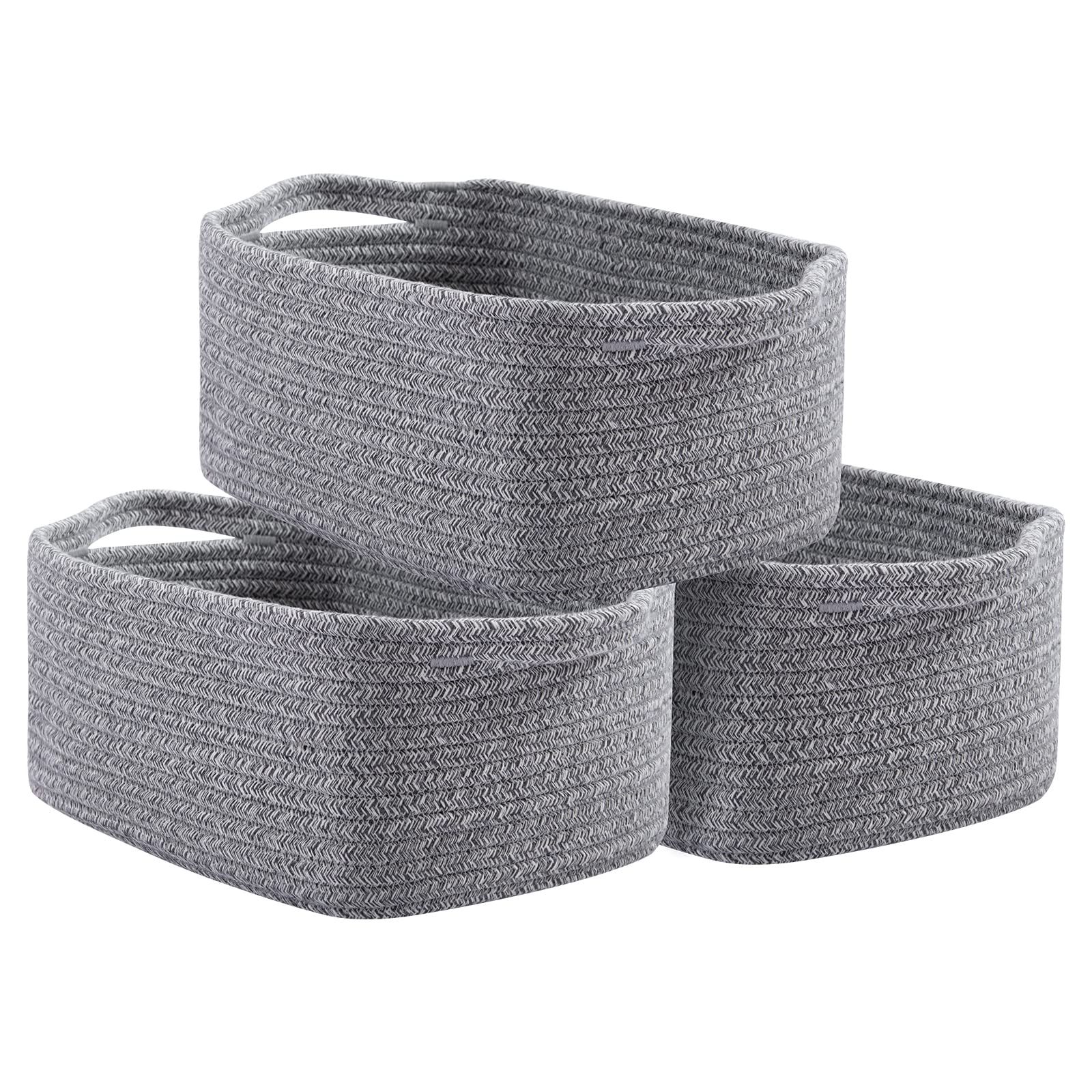 3 Pack Storage Baskets for Shelves Cotton Rope Storage Bins Grey (3 Count)