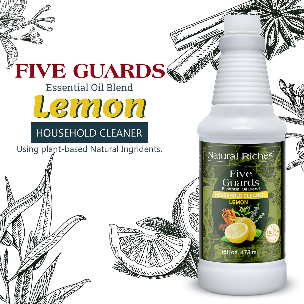 Five Guards Household Cleaner Concentrate Lemon Scent 16 Fl Oz