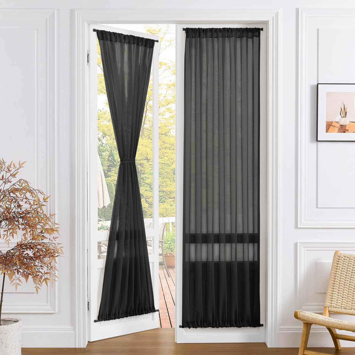 Sheer Door Curtain Closet Linen Textured Curtain Sheers Doorway Light Filtering Voile French Door Rod Pocket Curtains Patio Glass Doors