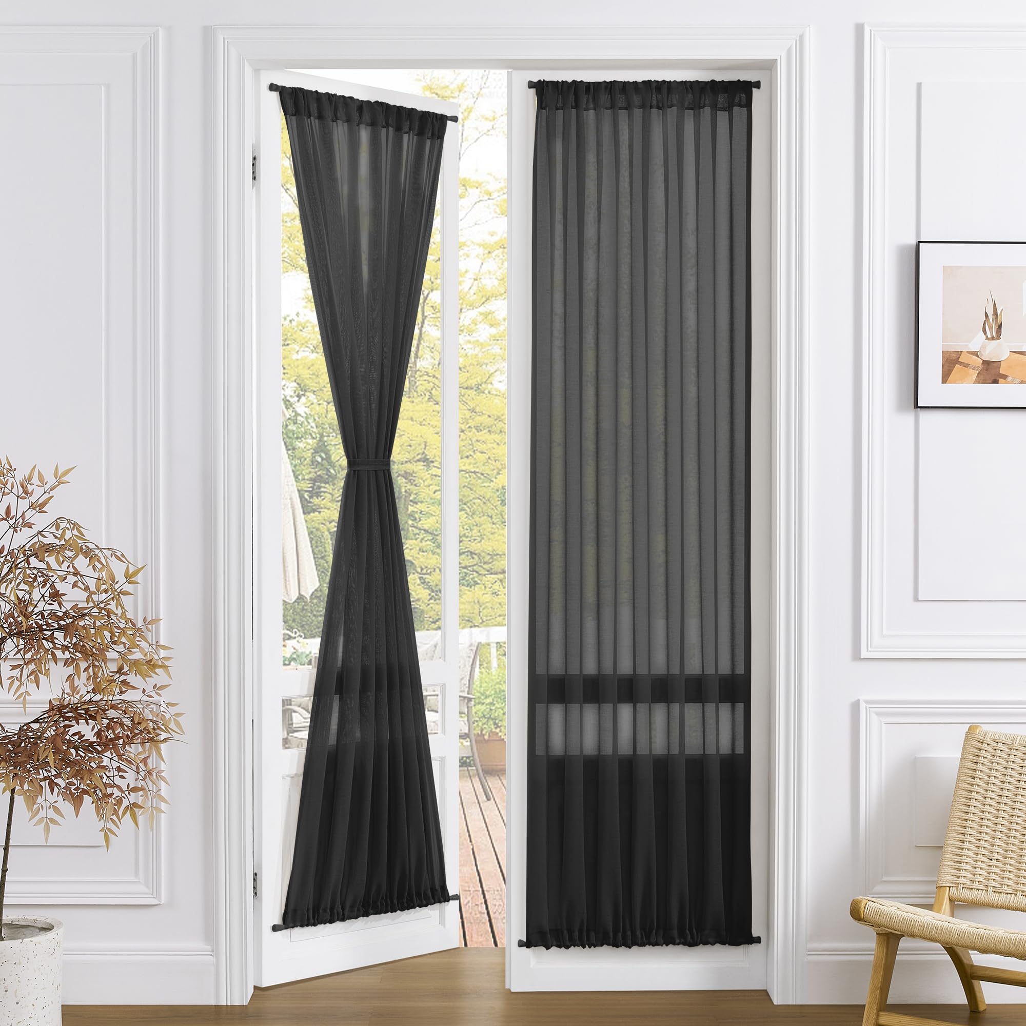 Sheer Door Curtains Closet Linen Textured Curtains Sheer Doorway Light Filtering Voile French Doors Rod Pocket Curtain Patio Glass Door