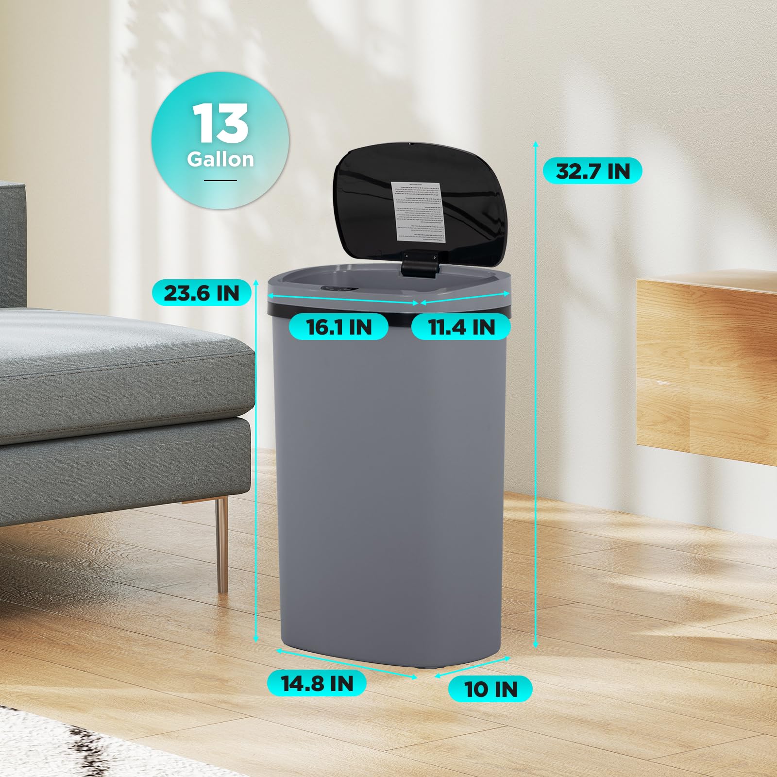 Automatic Motion Sensor Bathroom Trash Can with Lid
