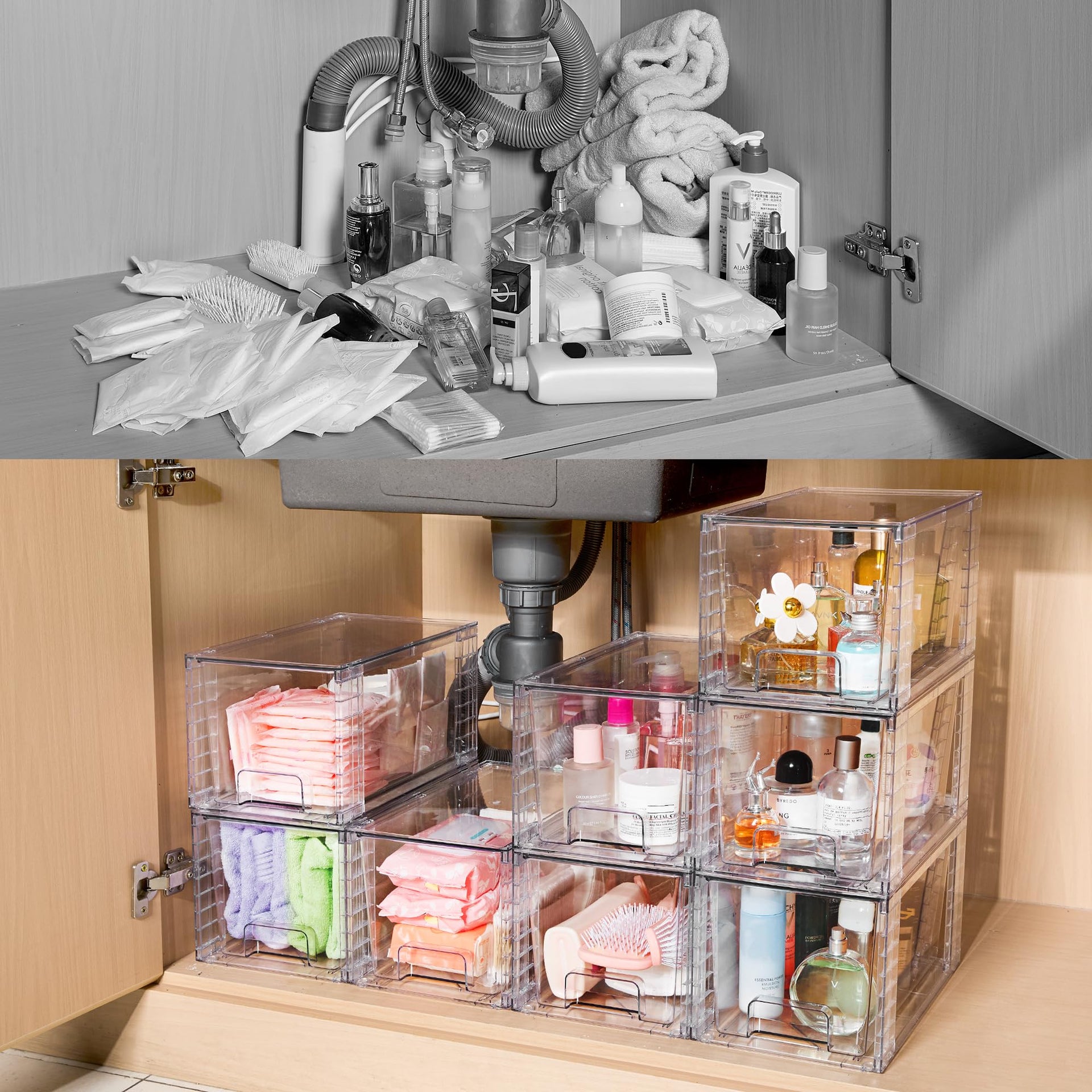 4 Pack Stackable Clear Pantry Storage Drawers (4 Count)