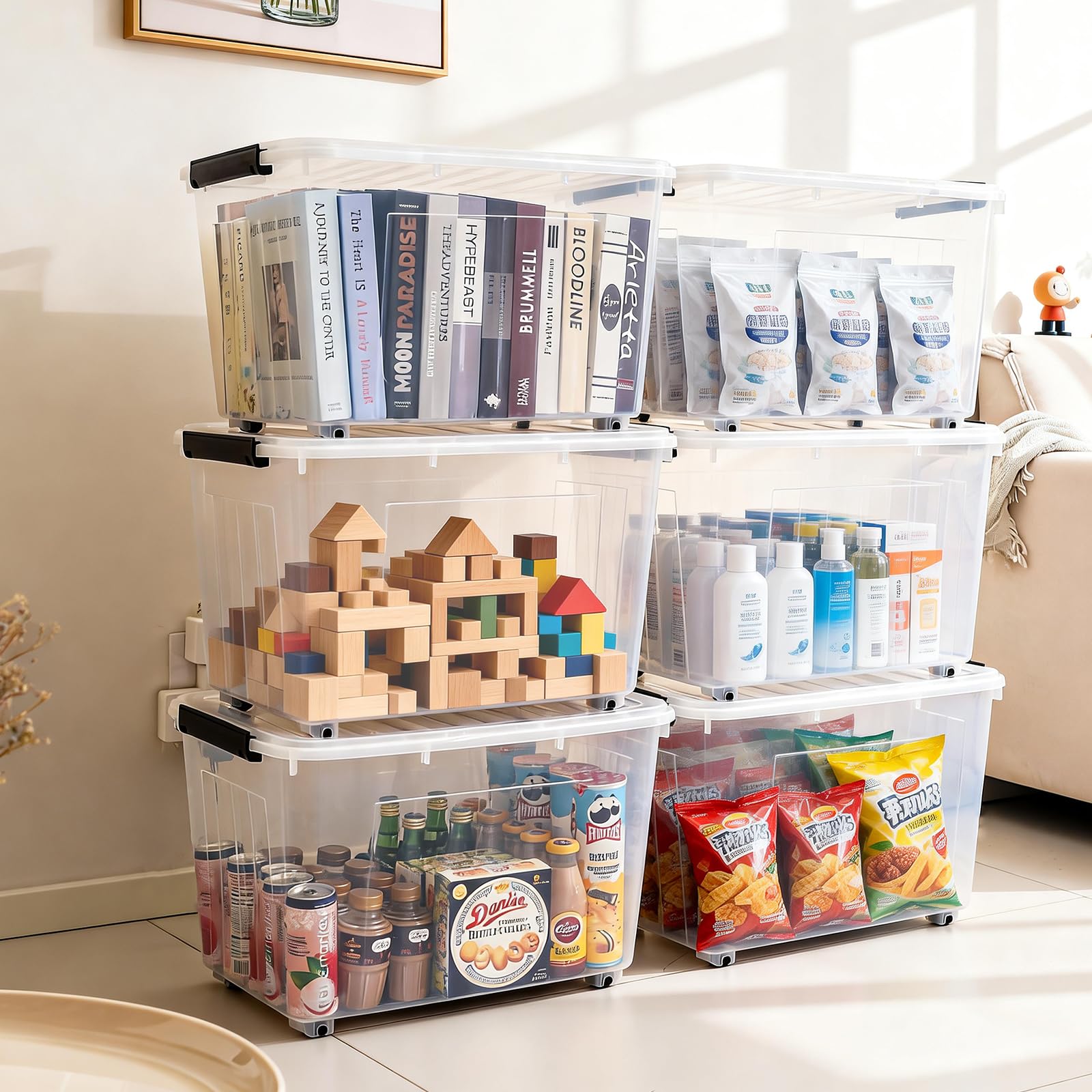 82 Quart Large Clear Plastic Storage Bins with Lids 6 (6 Count)