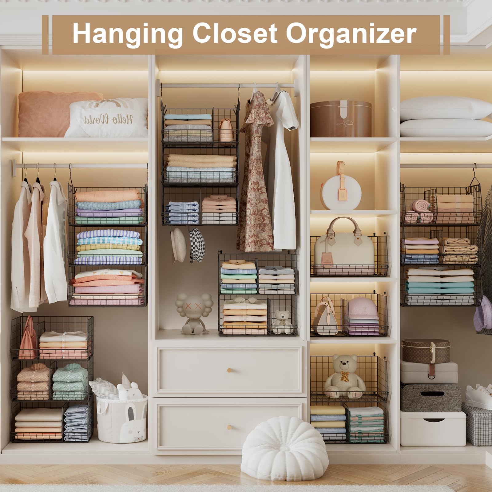 3 Tier Closet Hanging Shelves with Divider