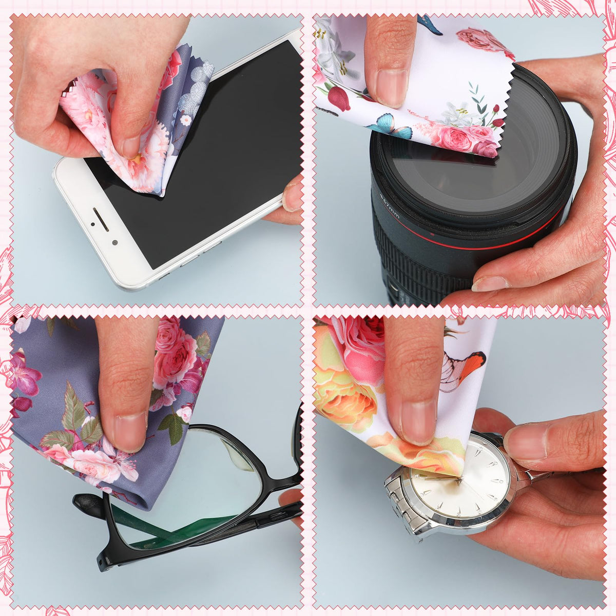 20 Pcs Microfiber Cleaning Cloth Elegant Flower Design Microfiber Cloth Soft Multicolor Glasses Cleaner for Eyeglasses Camera Lens Cell Phone Screens Glasses