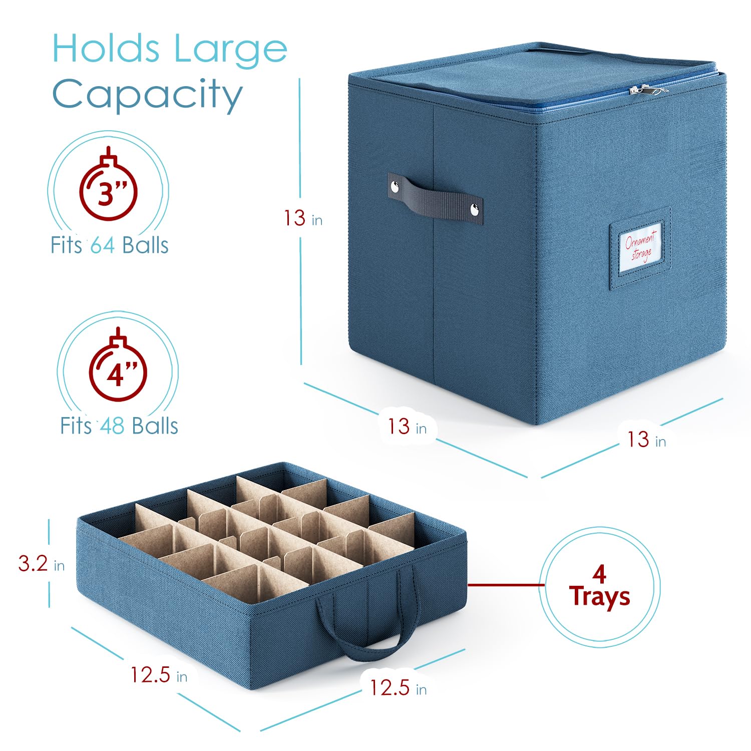 Christmas Ornament Storage Box With 4 Inner Tray Dividers