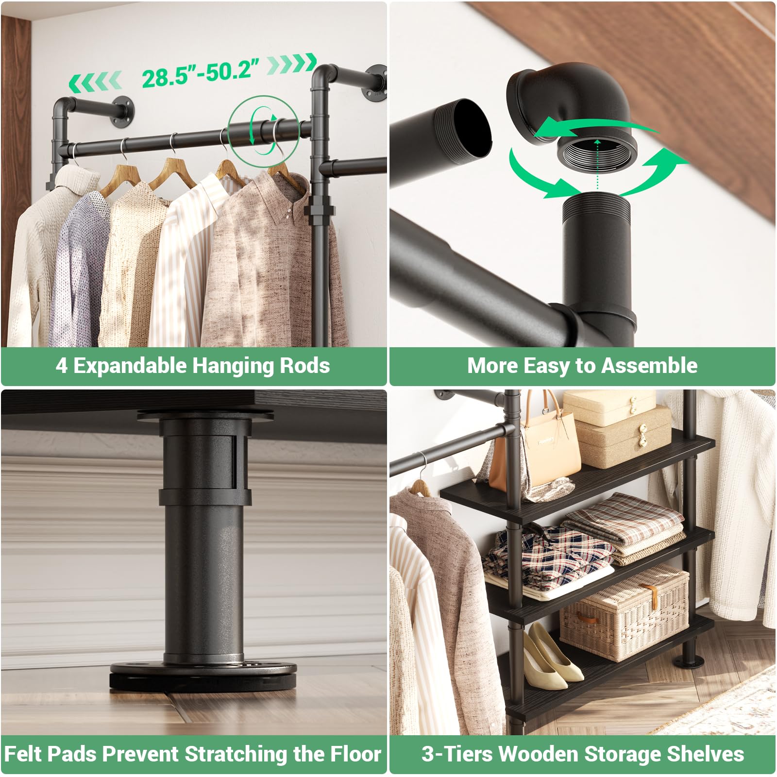 Expandable Industrial Pipe Clothing Rack