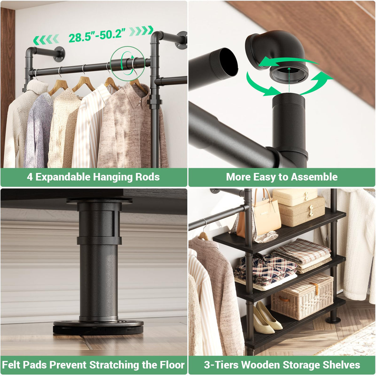 Expandable Industrial Pipe Clothing Rack