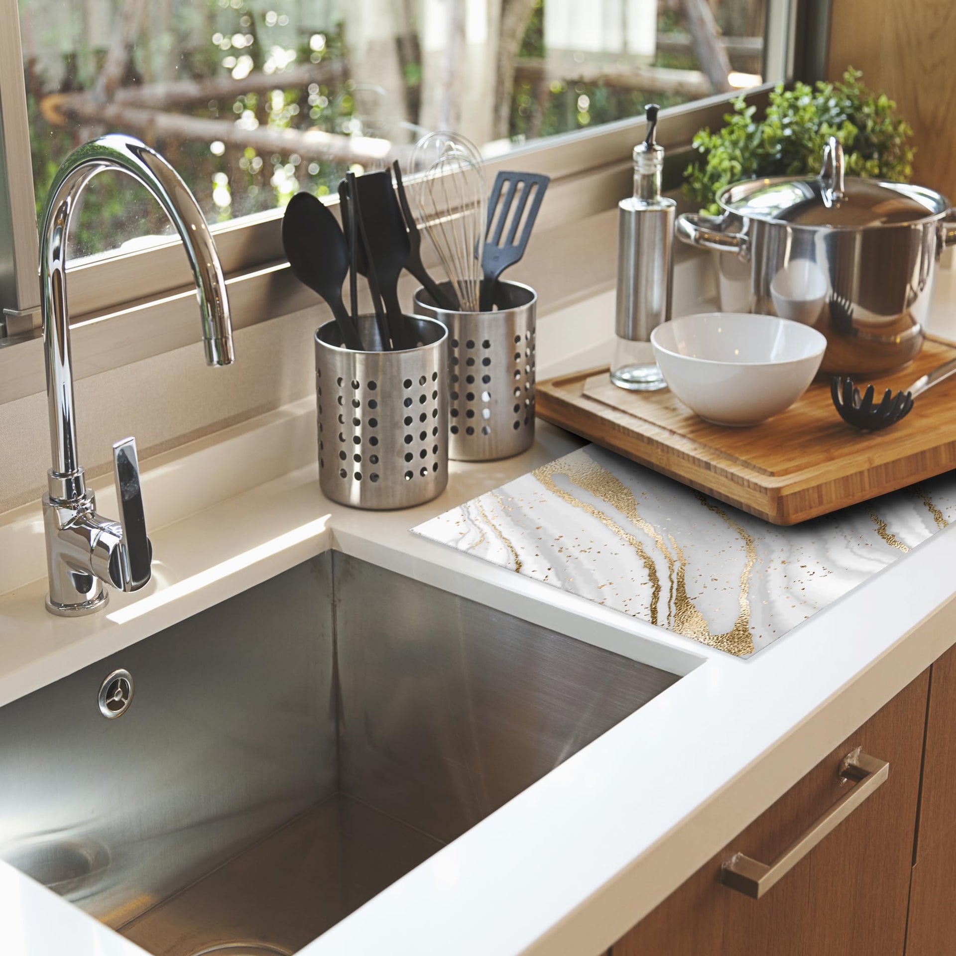 White Gold Marble Dish Drying Mats 18x24 Inch