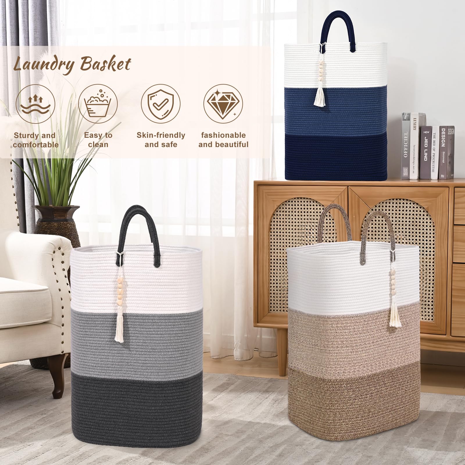 Woven Laundry Basket for Clothes (33.814 Fl Oz)