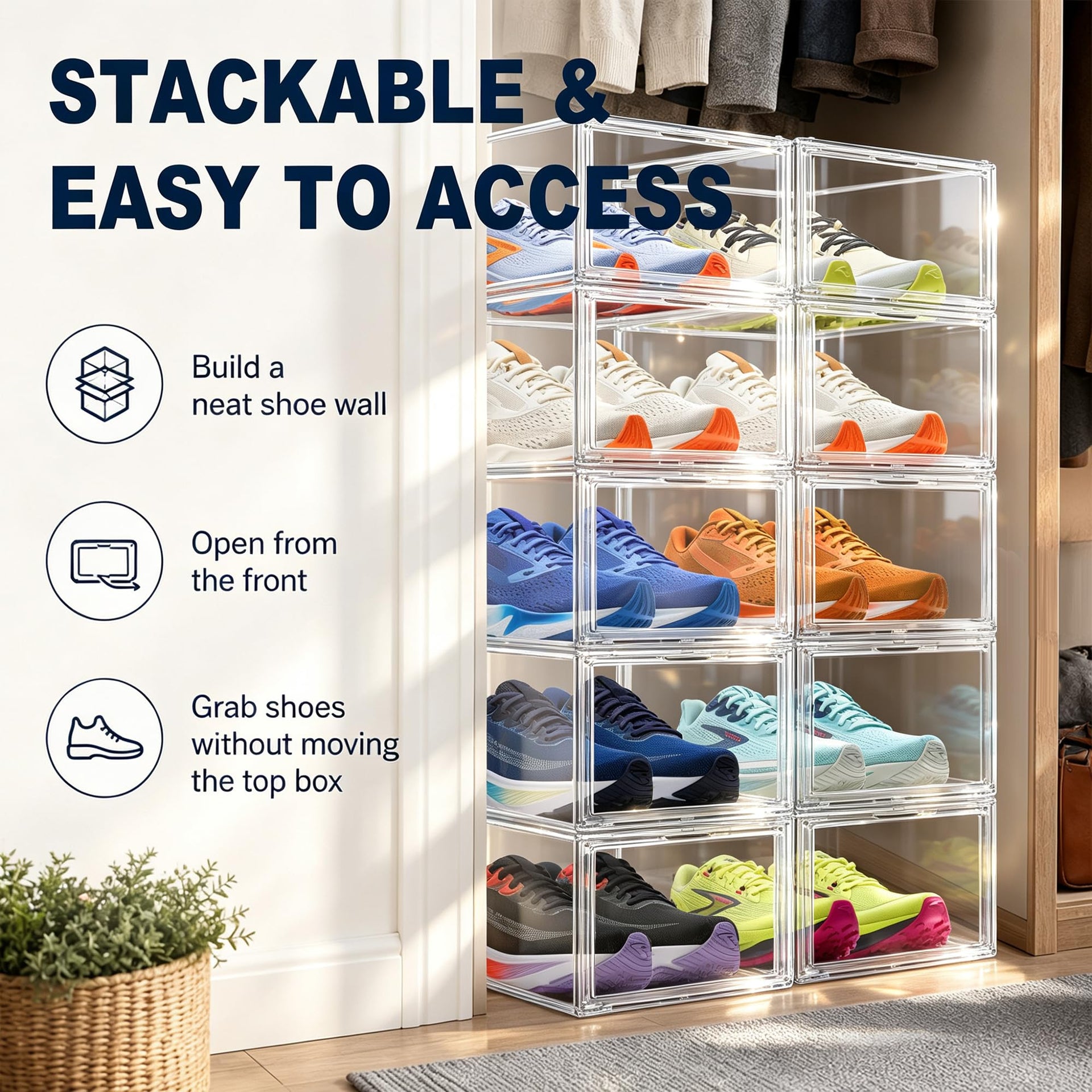 12 Pack Clear Acrylic Shoe Boxes Fit Size 12 (12 Count)