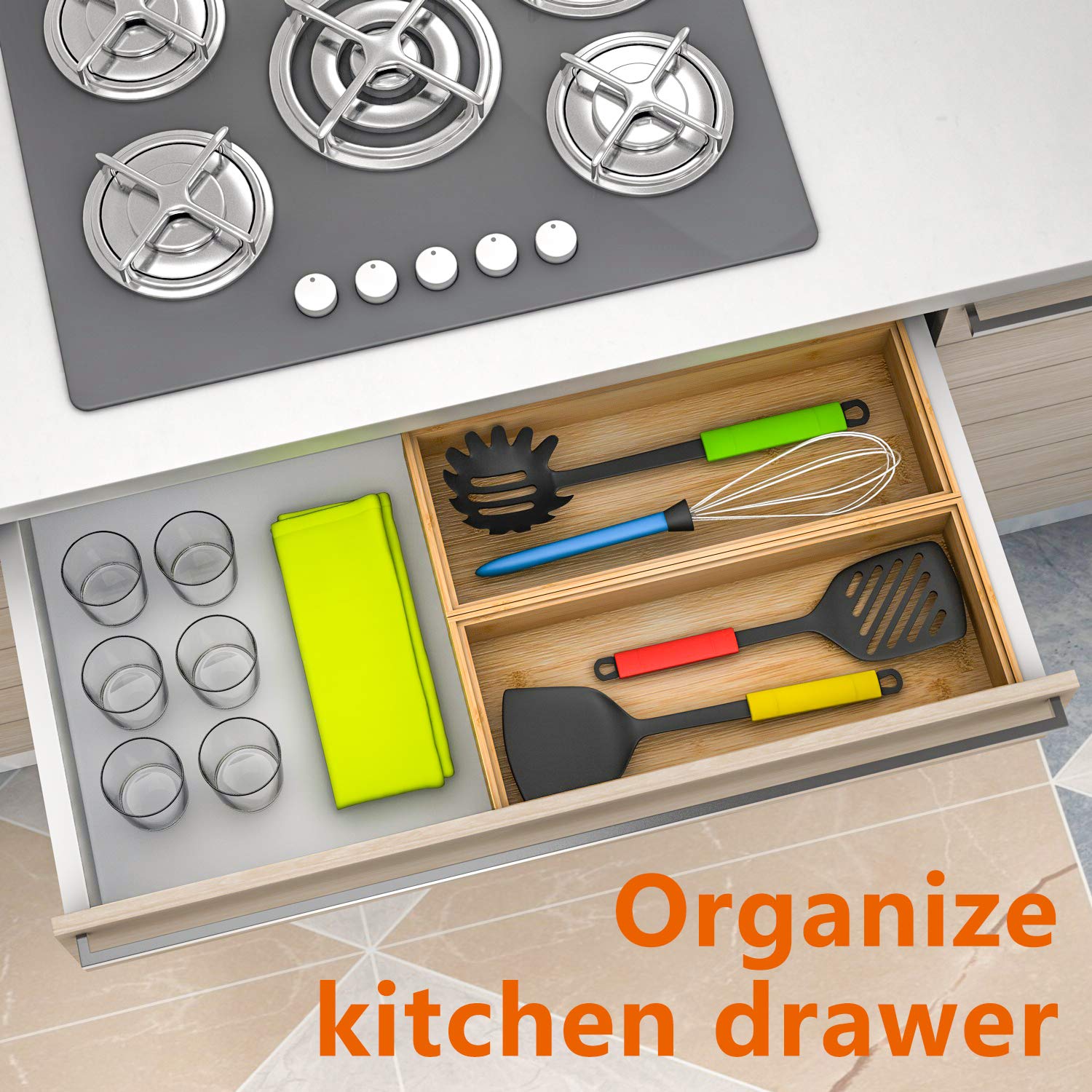 Bamboo Kitchen Drawer Organizer 15"x 6" (2 Count)