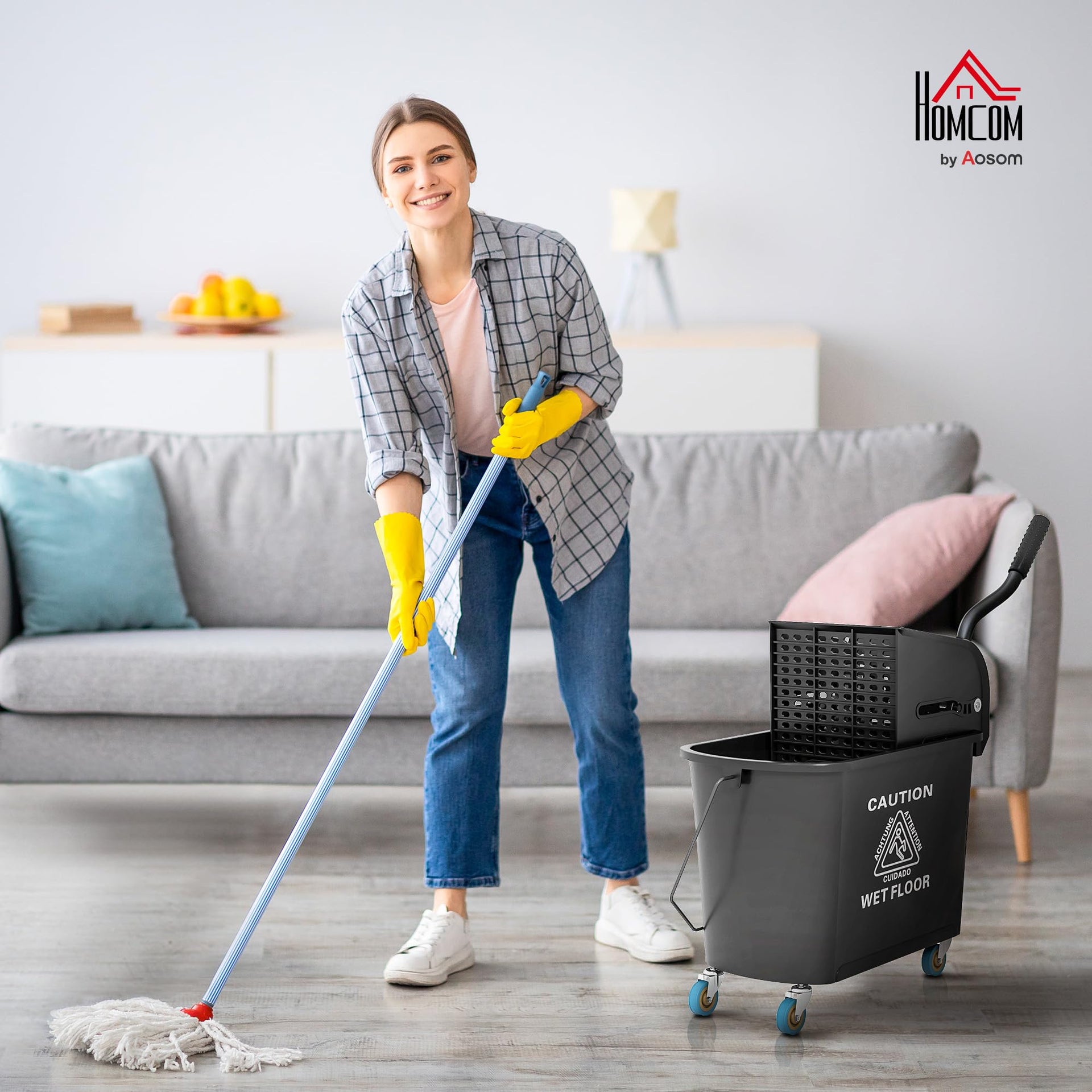 Commercial Mop Bucket Side Press Wringer Wheels 21 Quart Black