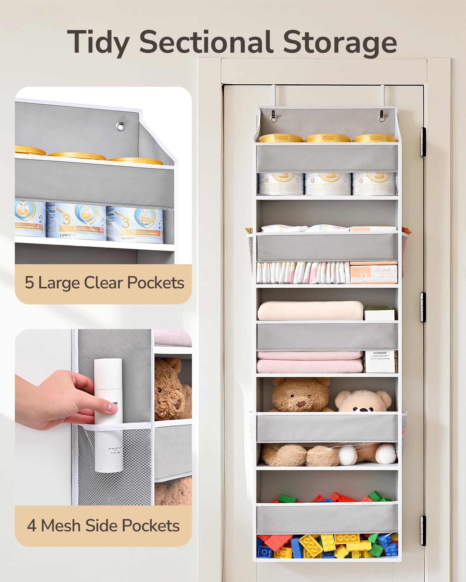 1 Pack Over Door Organizer Hanging Storage Light Gray
