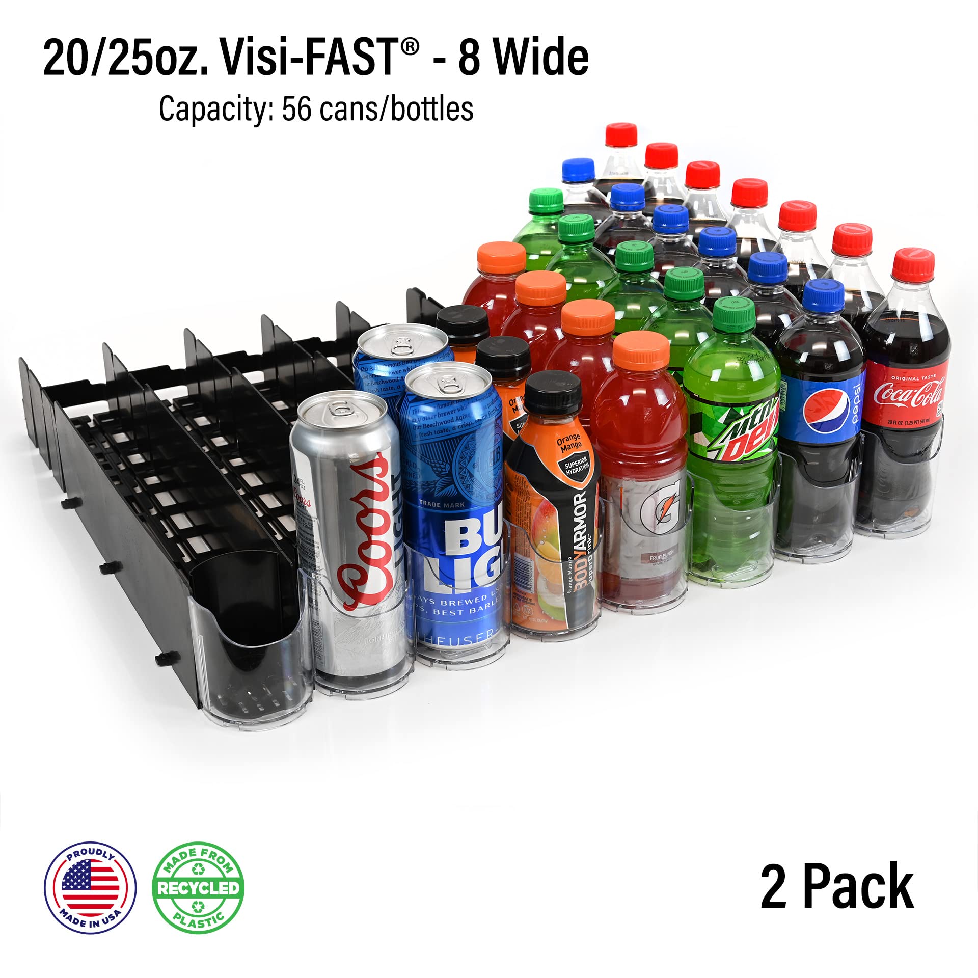 Fridge Drink Organizer & Soda Can Dispenser for Refrigerator (2 Count)