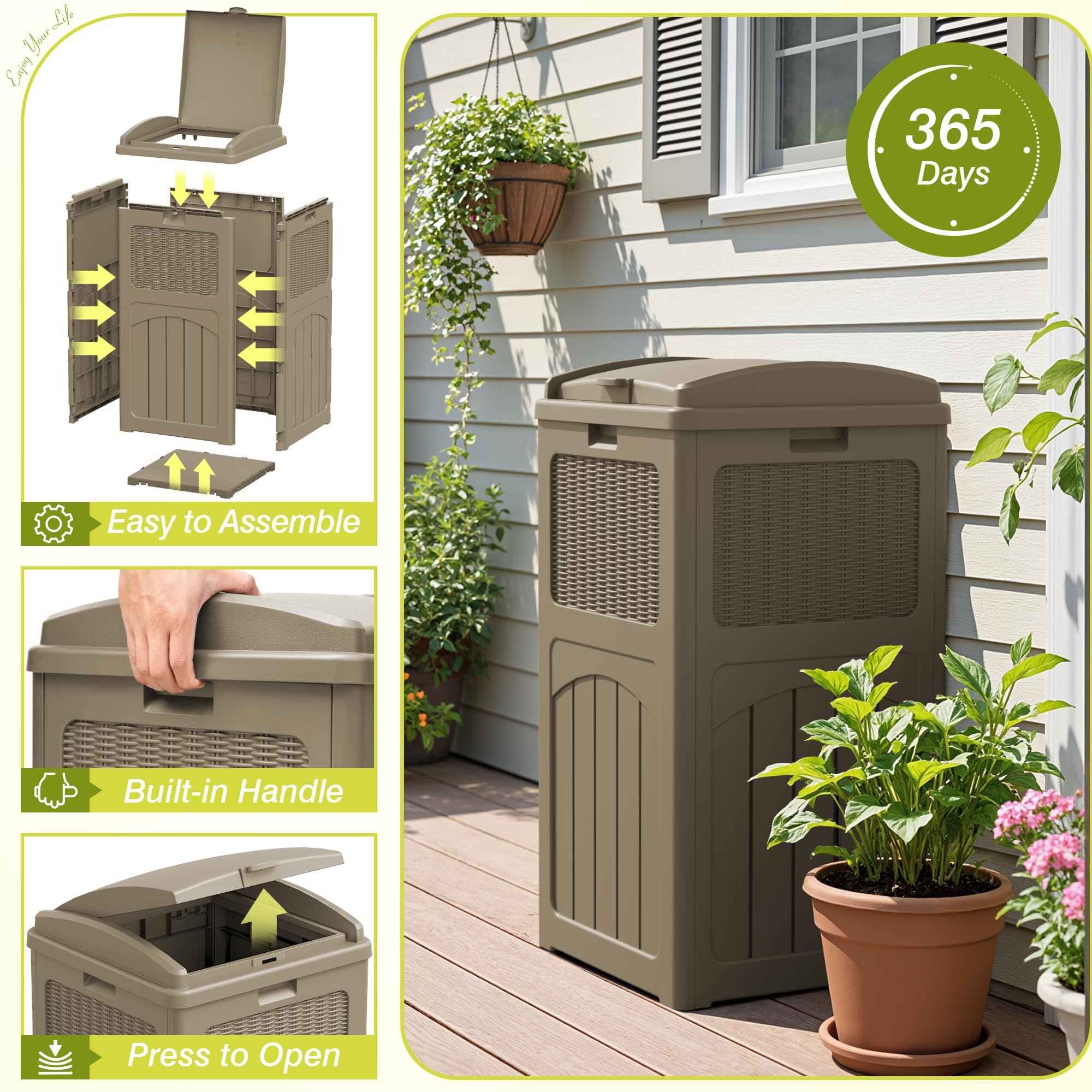 33 Gallon Resin Outdoor Trash Can with Lid (4 Count)