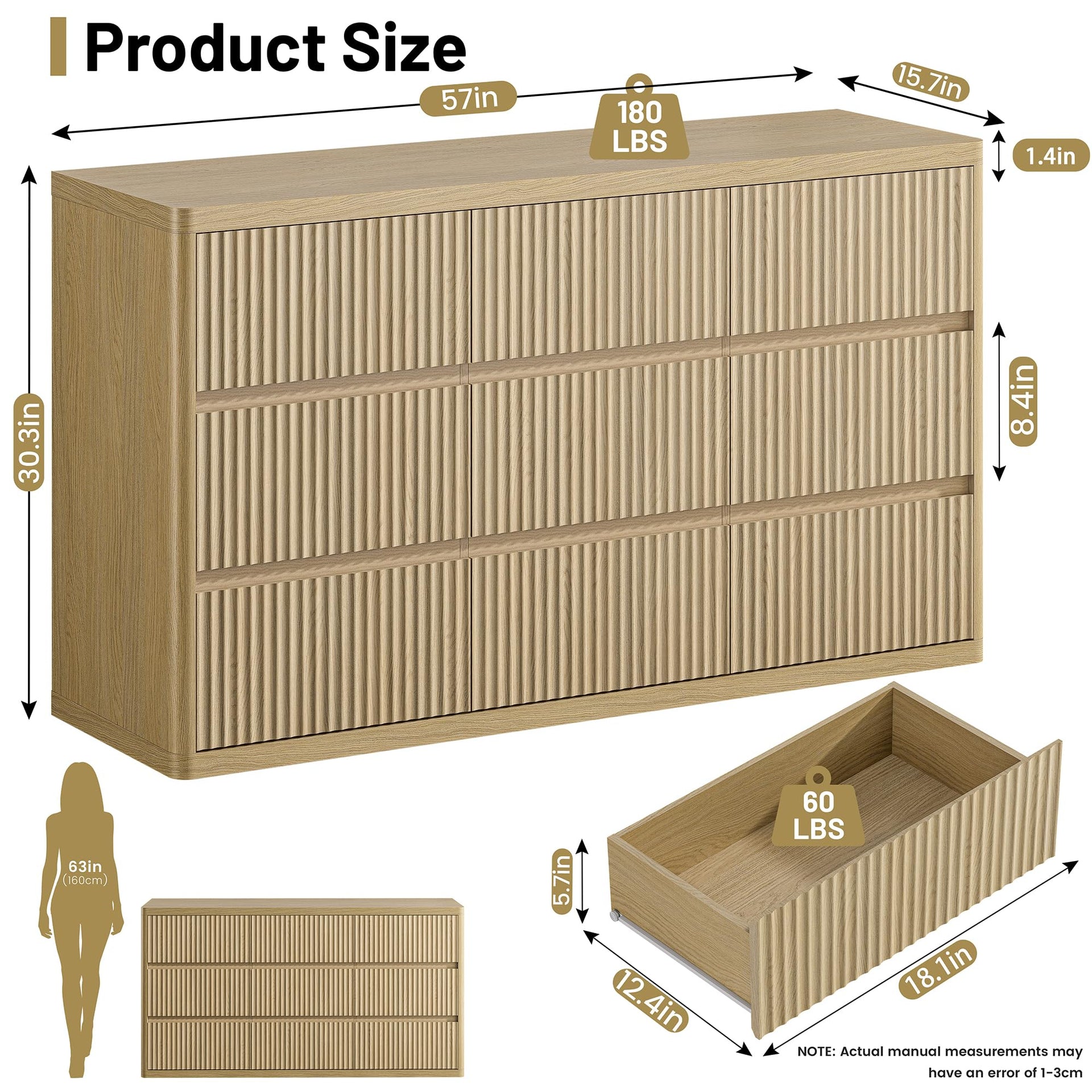 Fluted 9 Drawers Dresser