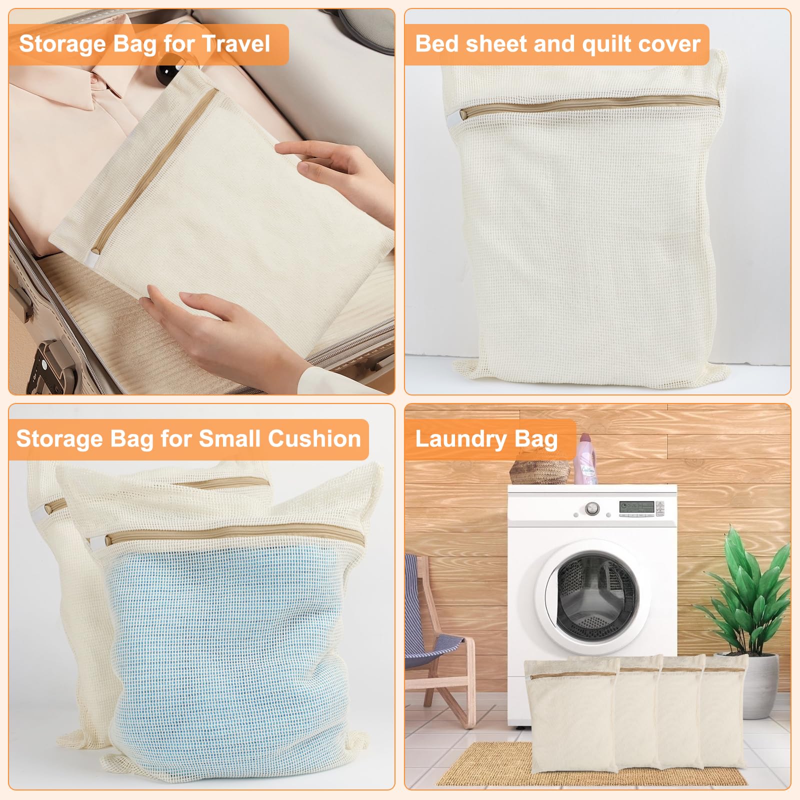 4 Piece Medium Durable Organic Cotton Mesh Laundry Bags with Sturdy Zippers and Breathable Mesh are Delicate Laundry Bags for Underwear (100 Count)