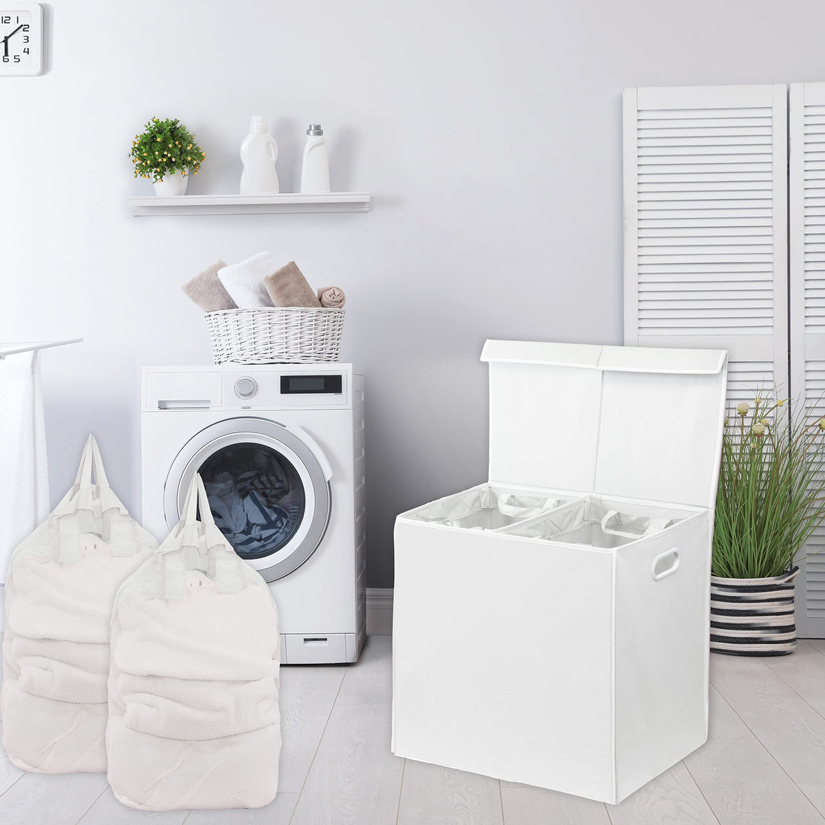 Double Laundry Hamper with Lid & Removable Bags