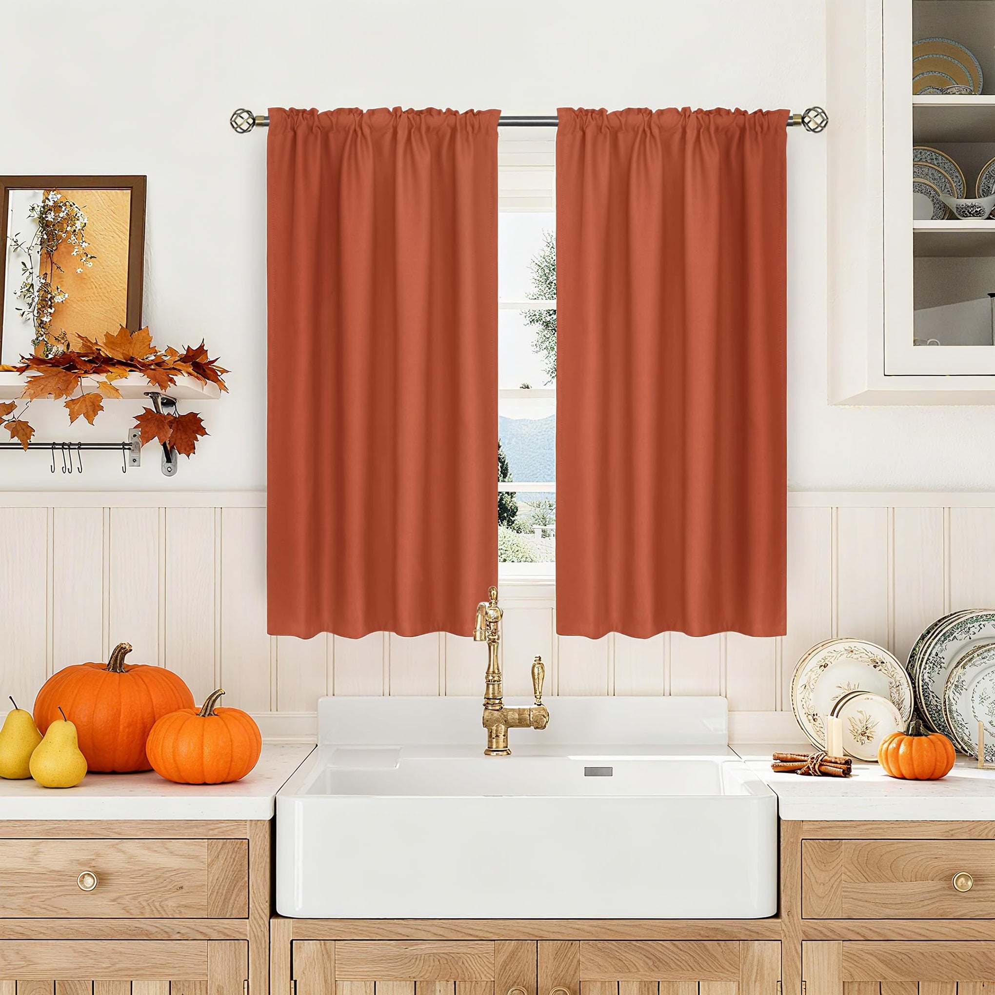 Terracotta Blackout Curtains 45 Inch Length for Bedroom (2 Count)