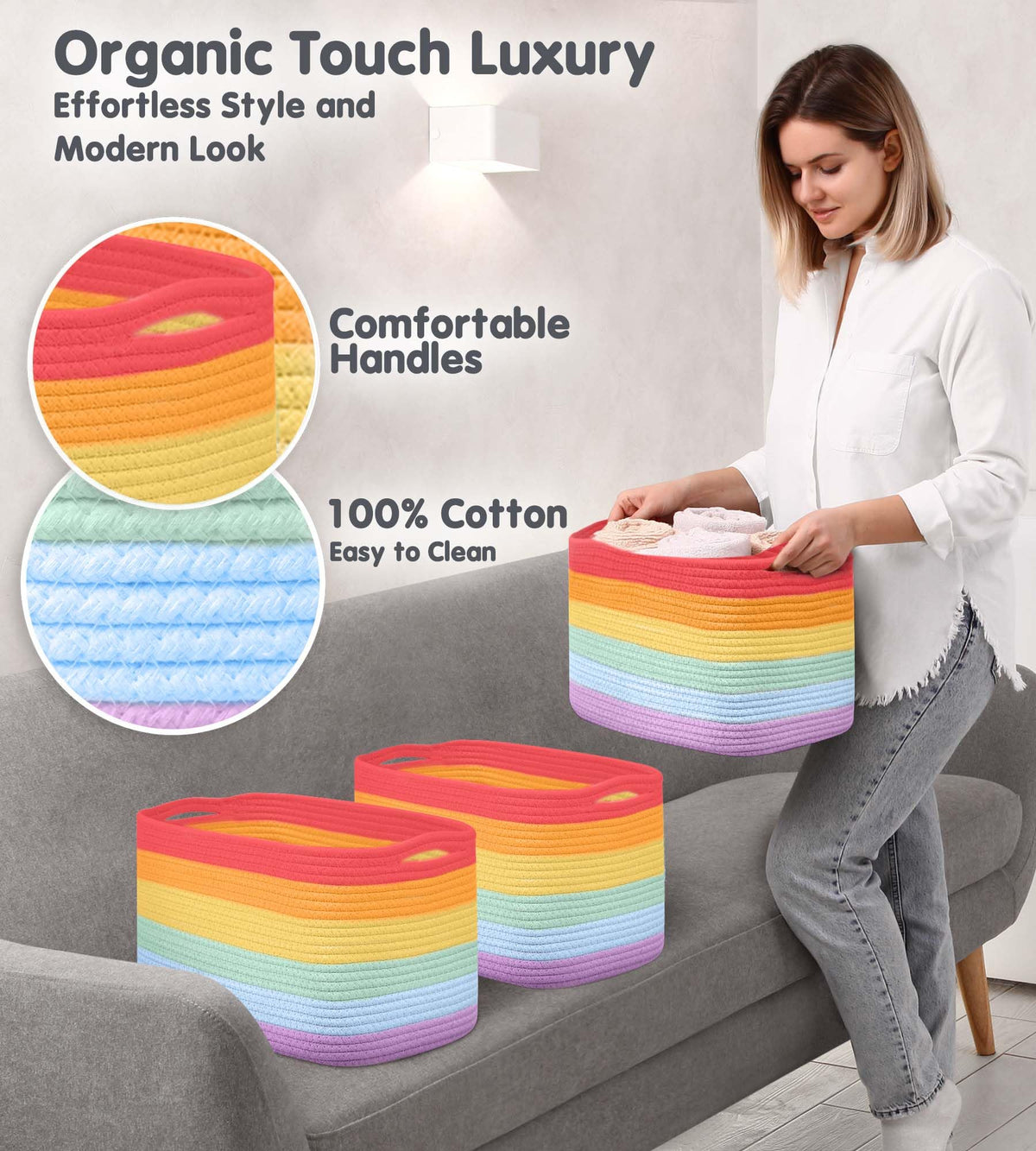 Cotton Rope Baskets for Organizing (3 Count)