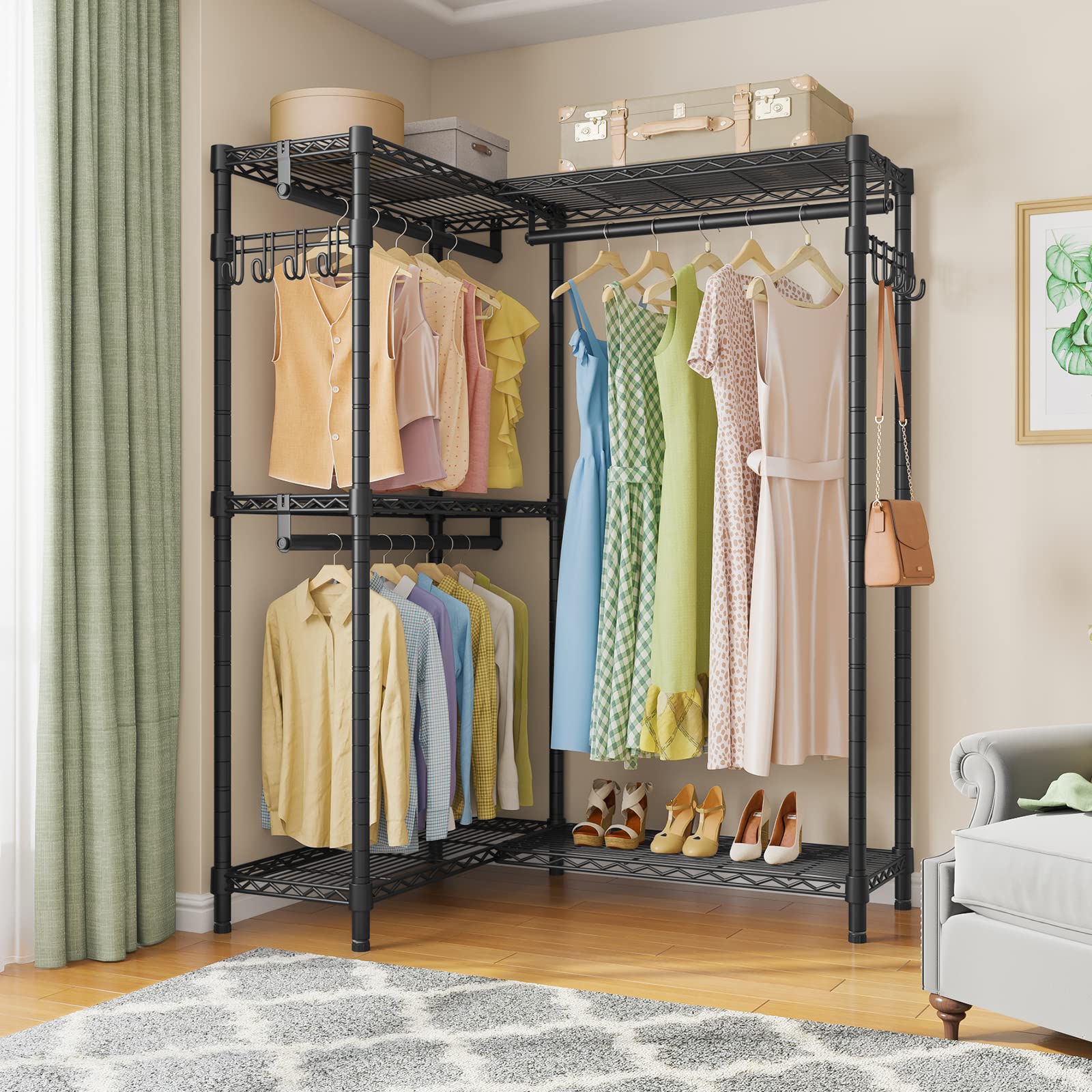 L4 Clothing Rack for Hanging Clothes Heavy Duty Closet for Corner