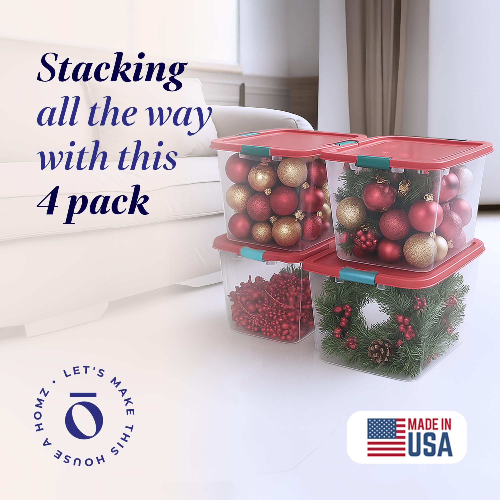 Holiday Tote Plastic Storage Bin with Lid (4 Count)