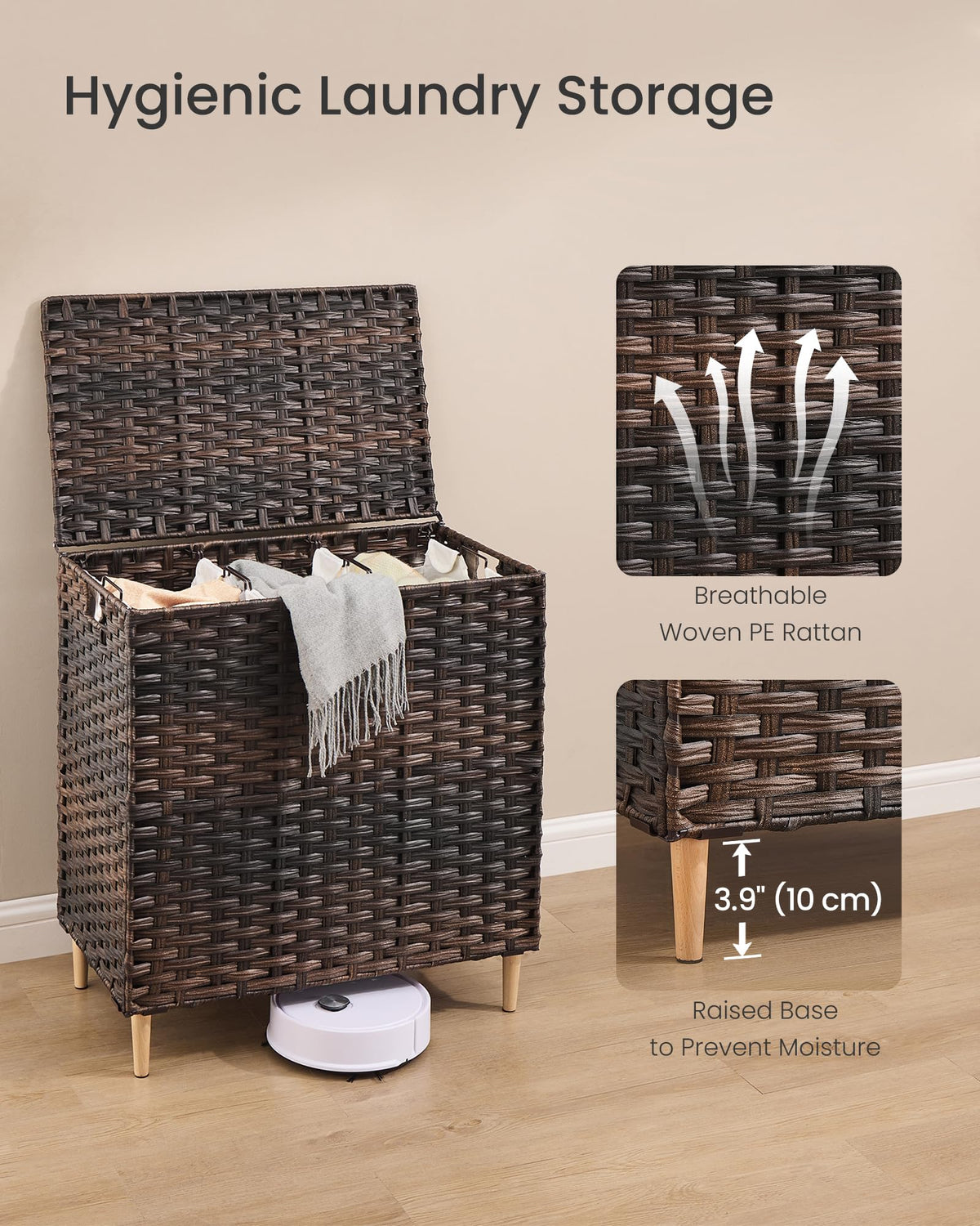 3 Section Laundry Hamper with Lid