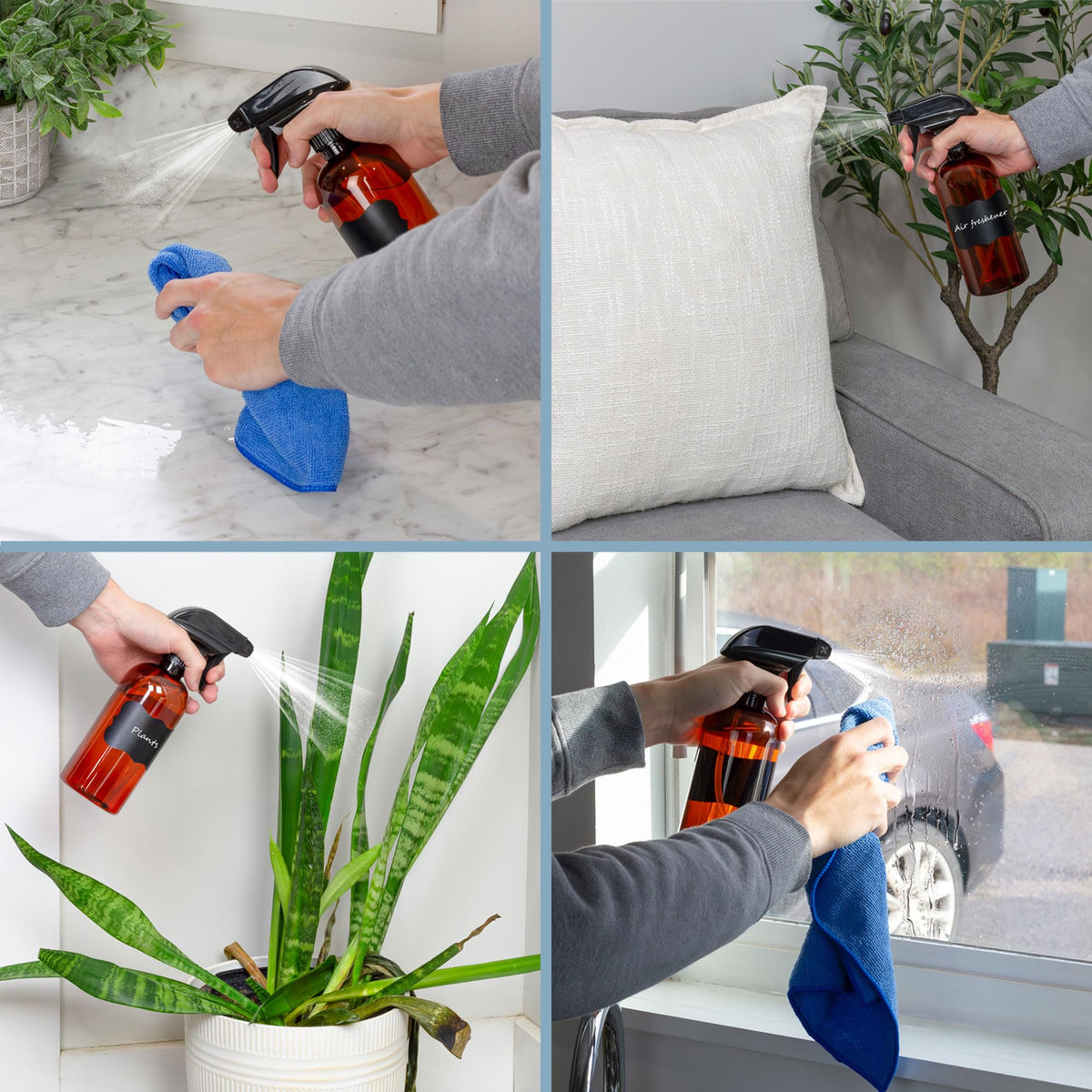 16oz Amber PLASTIC Spray Bottles w (6 Count)