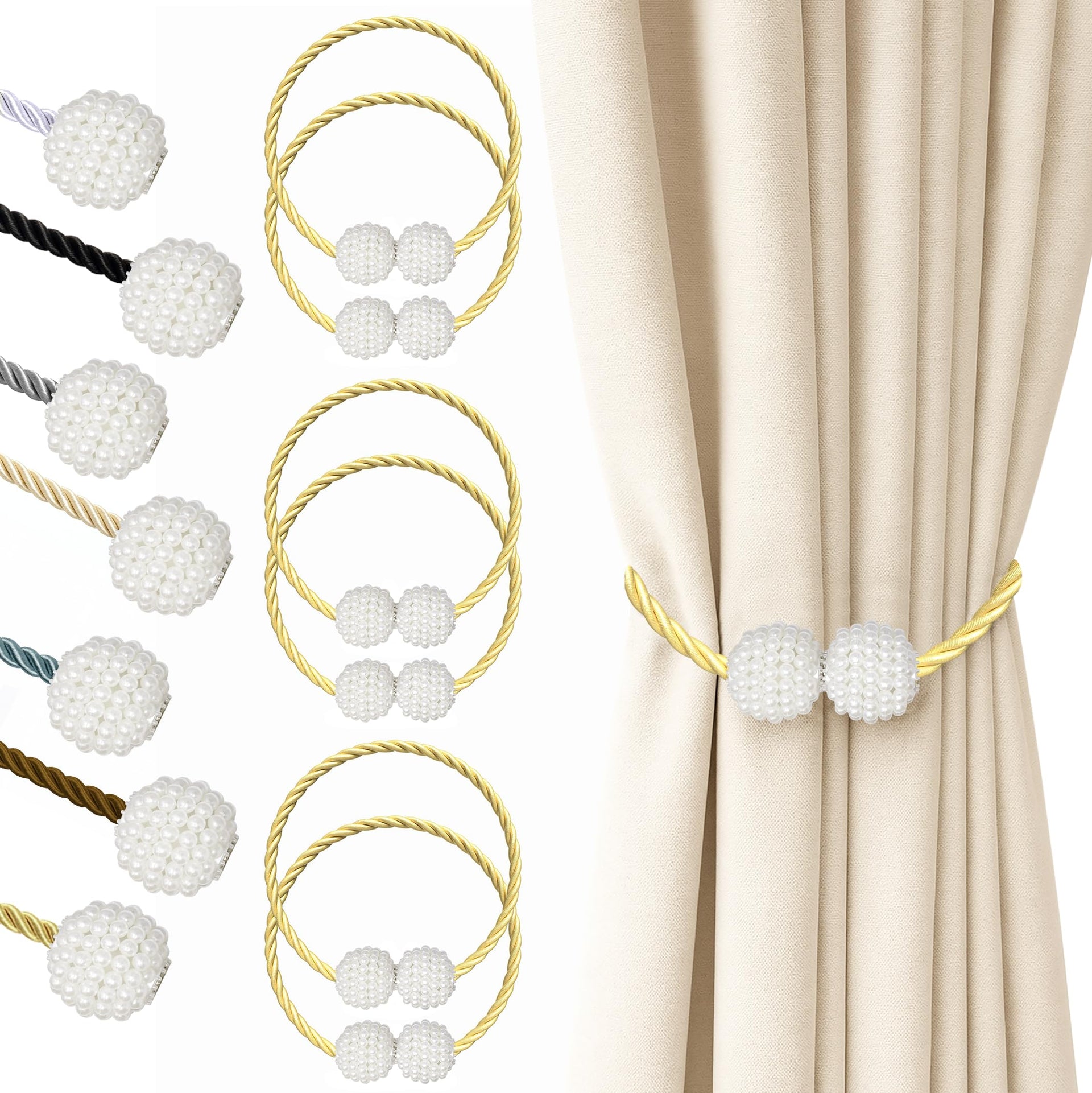 Magnetic Curtain Tiebacks Golden 6pcs (6 Count)