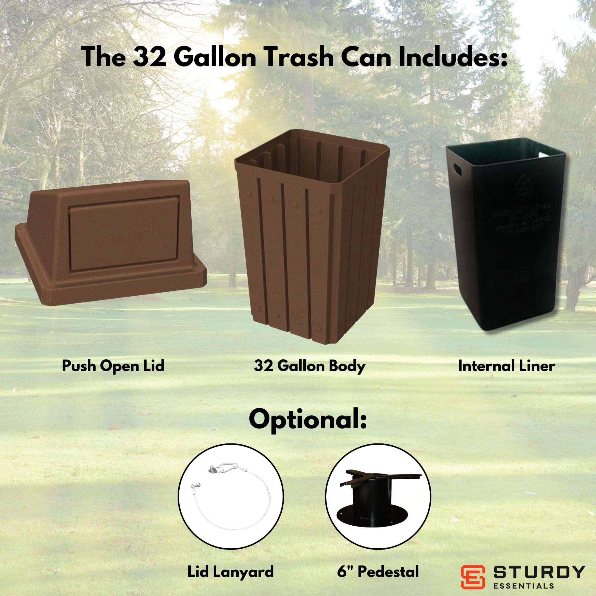 Campus Collection 32 Gallon Plastic Commercial Garbage Can with Push Lid