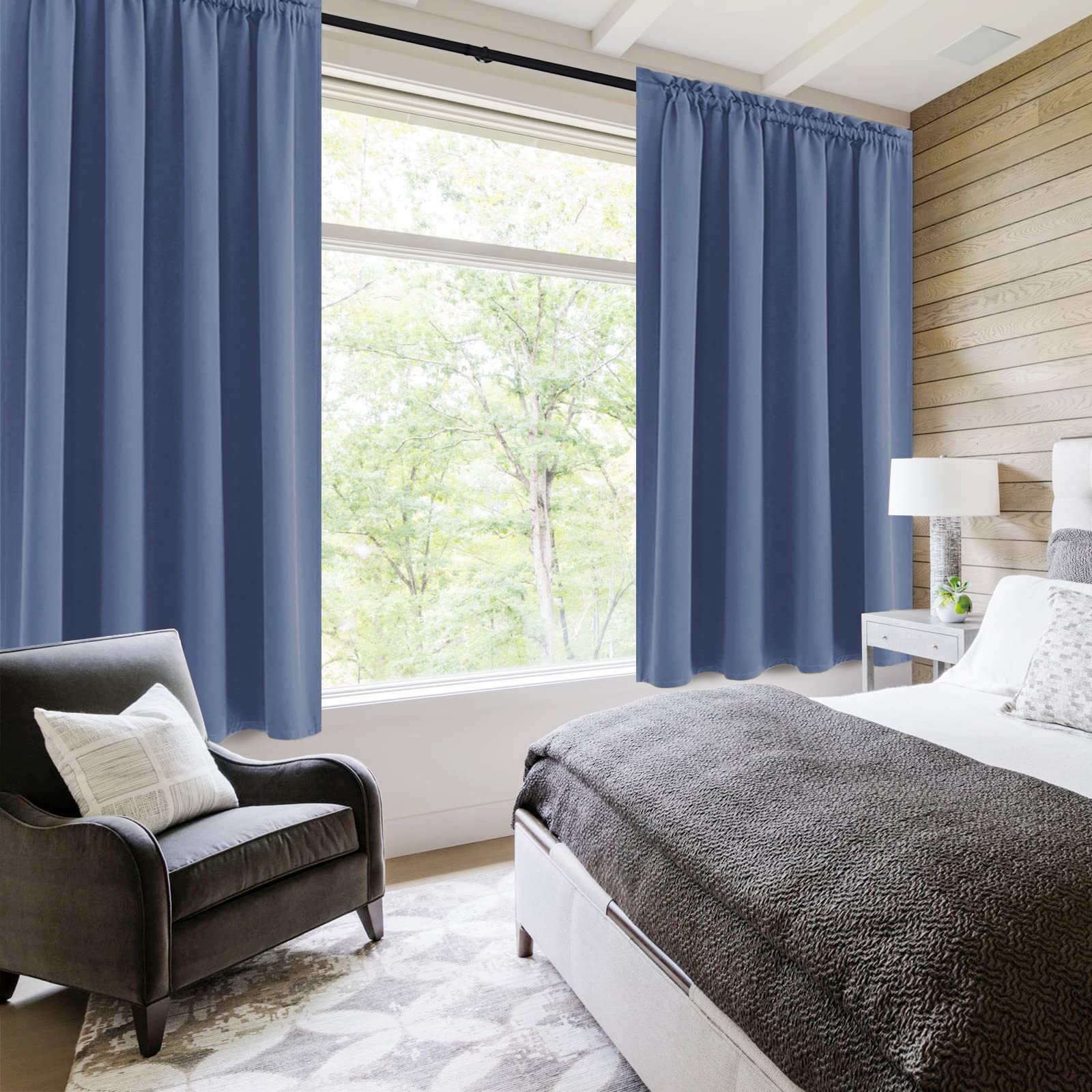 Blackout Curtains for Bedroom 52 x 54 Inch Long Dusty Blue 2 Panels (2 Count)