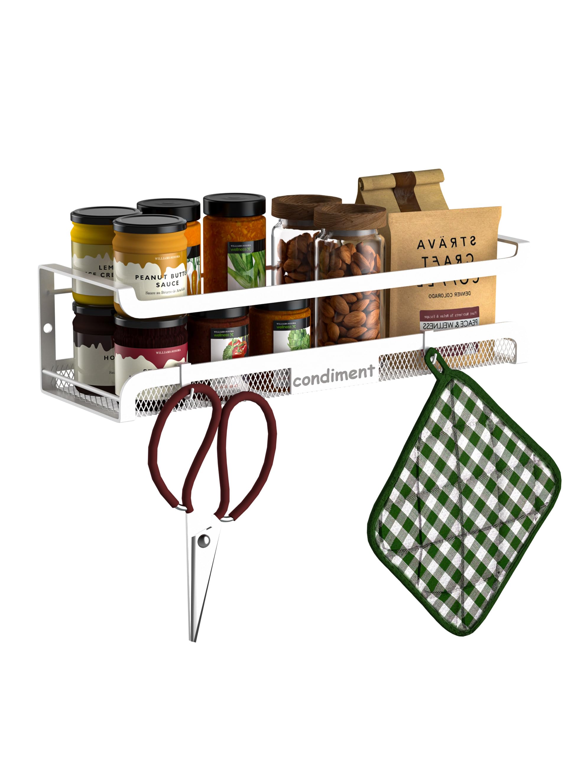 Spice Rack Wall Mount with Hooks