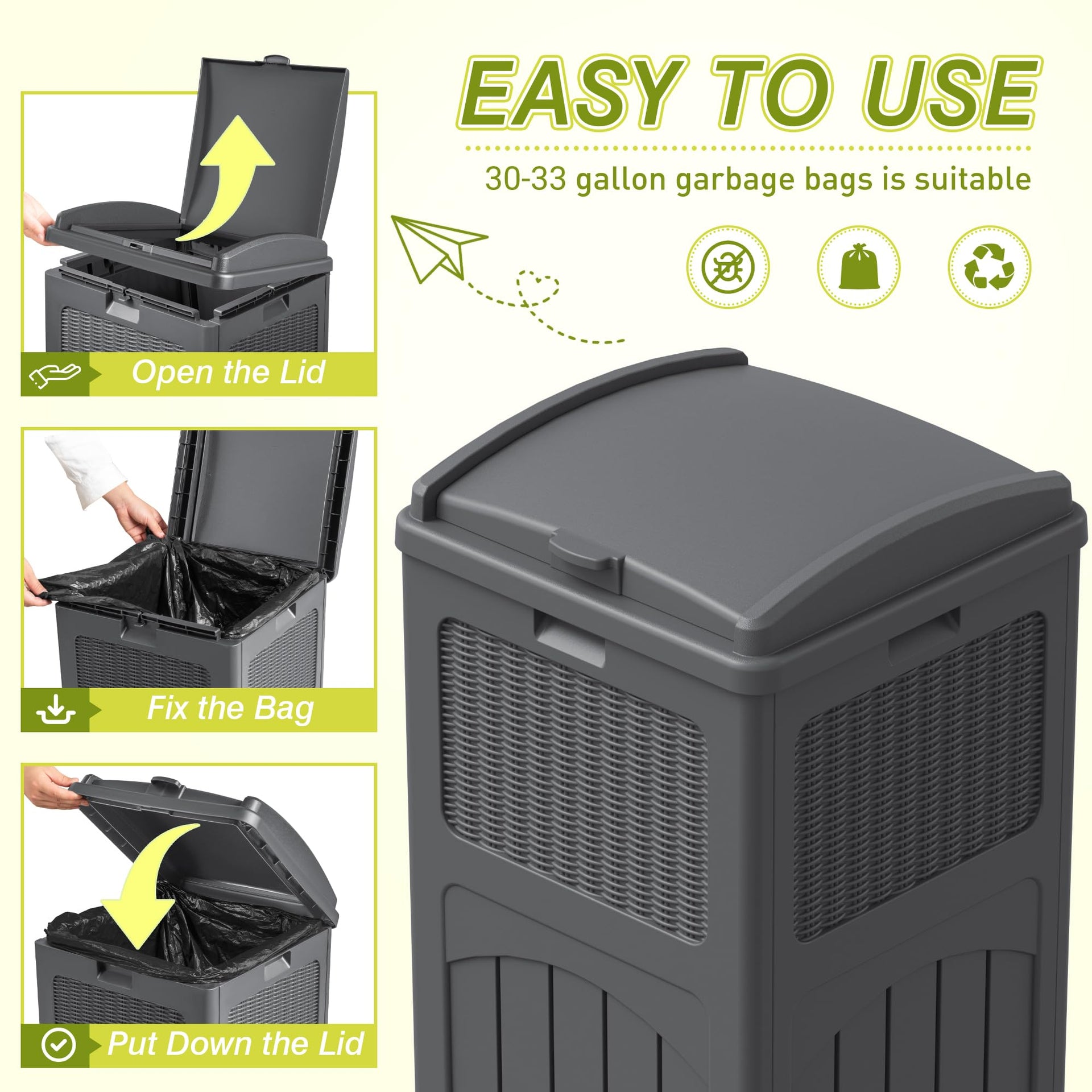 33 Gallon Outdoor Trash Can with Lid (4 Count)